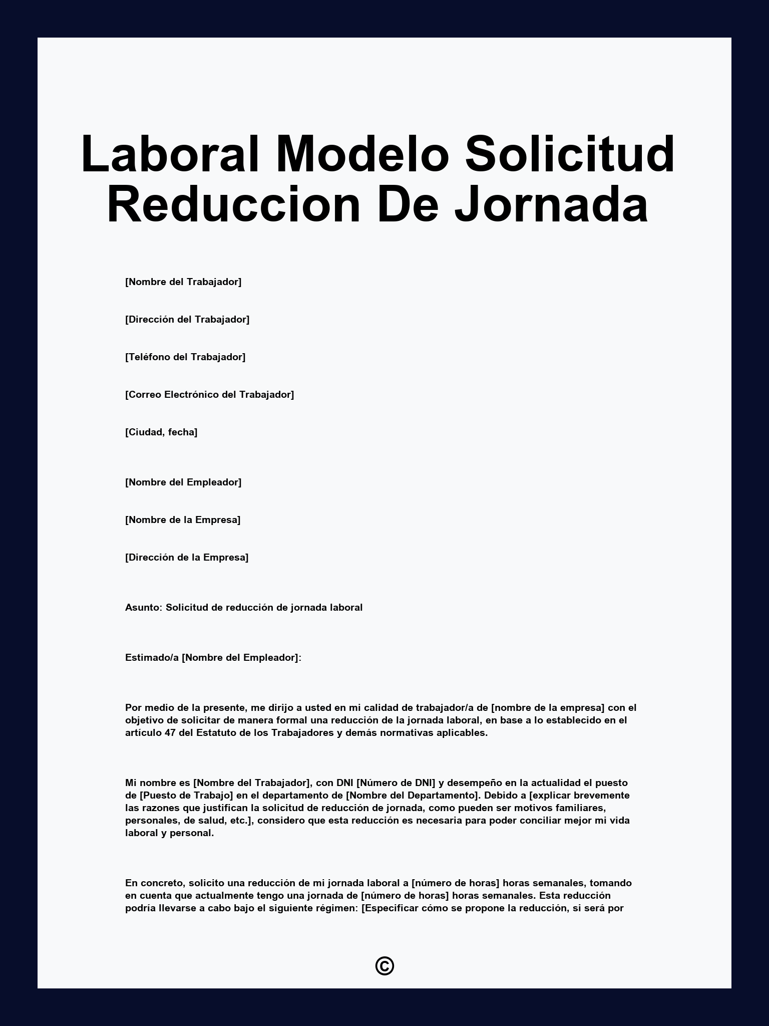 Laboral Modelo Solicitud Reduccion De Jornada