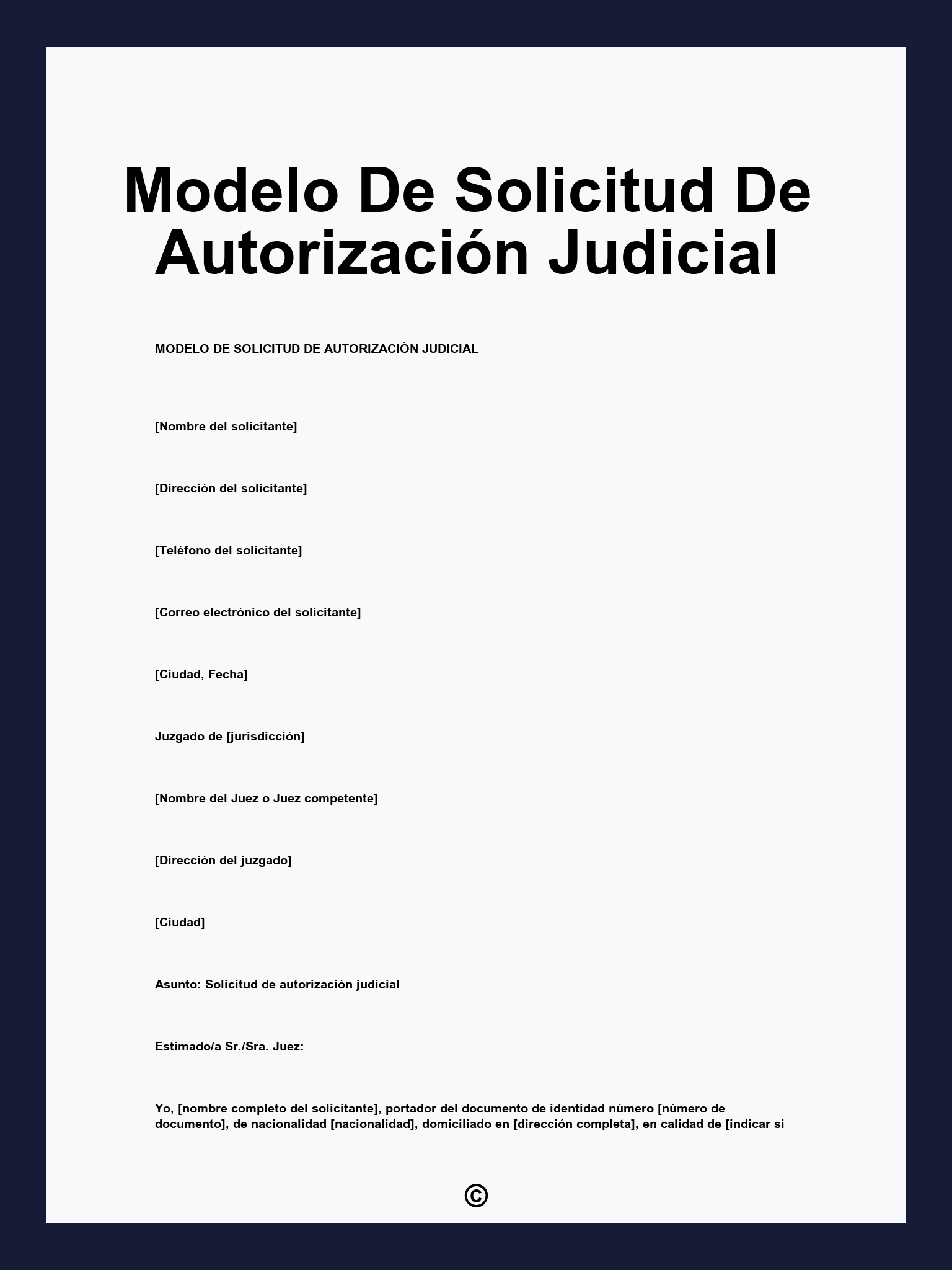 Modelo De Solicitud De Autorización Judicial