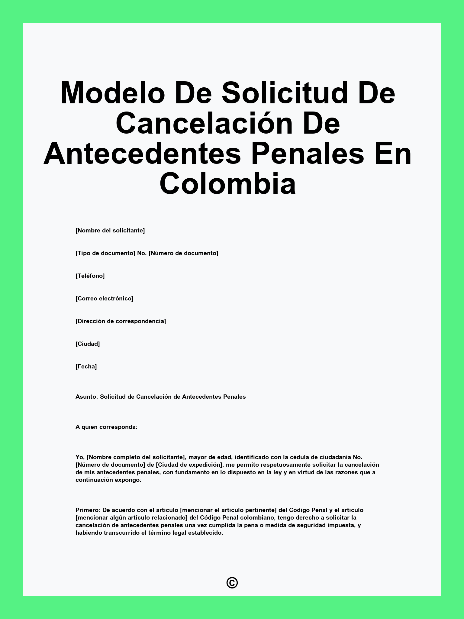 Modelo De Solicitud De Cancelación De Antecedentes Penales En Colombia