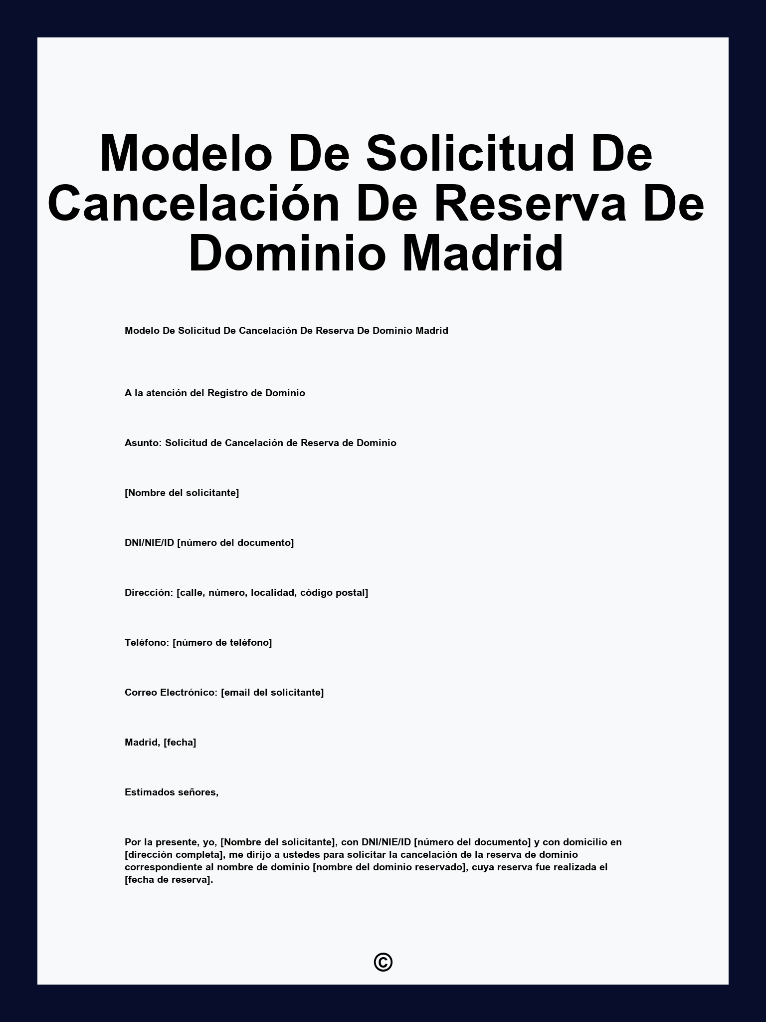 Modelo De Solicitud De Cancelación De Reserva De Dominio Madrid