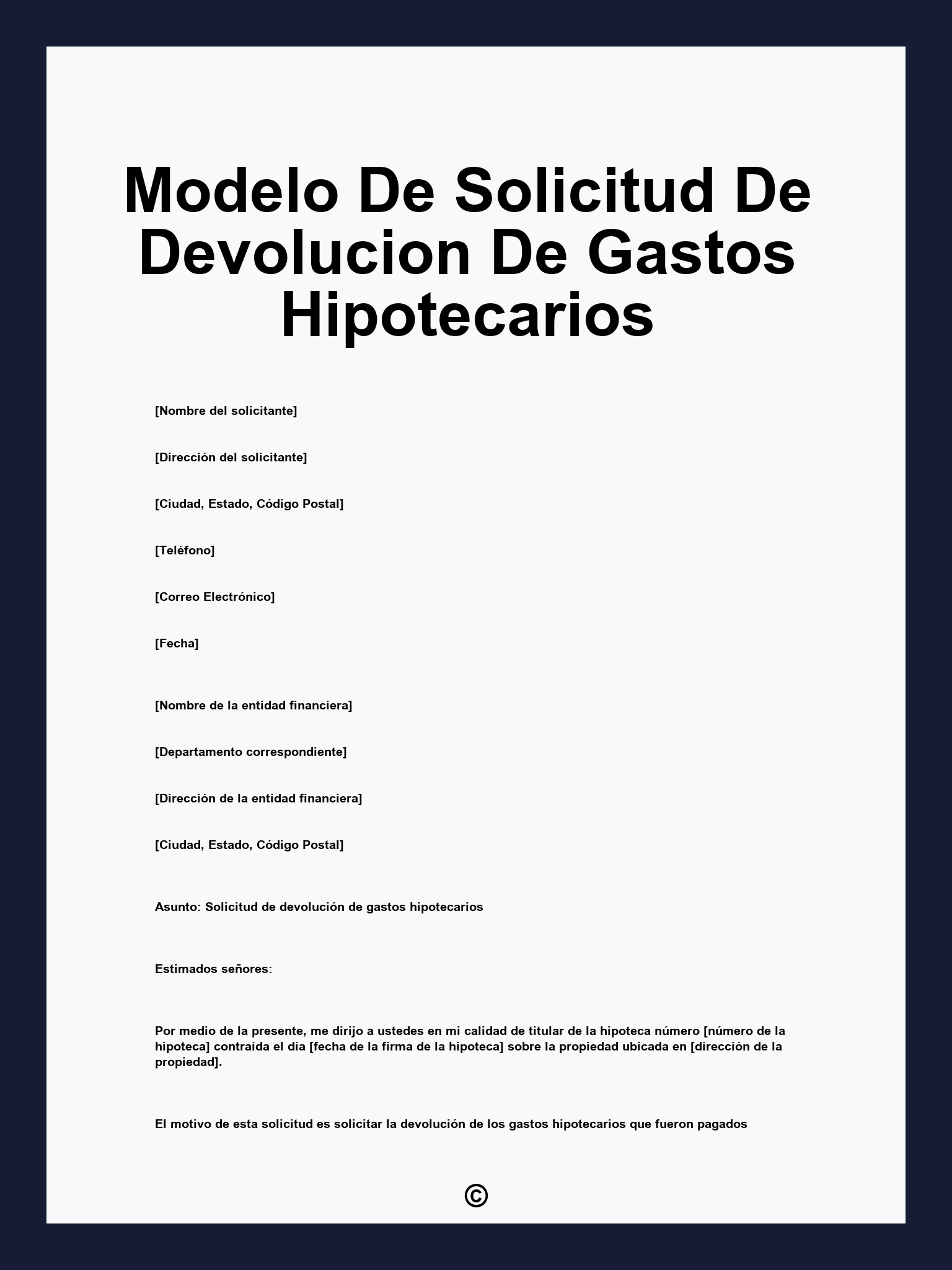 Modelo De Solicitud De Devolucion De Gastos Hipotecarios