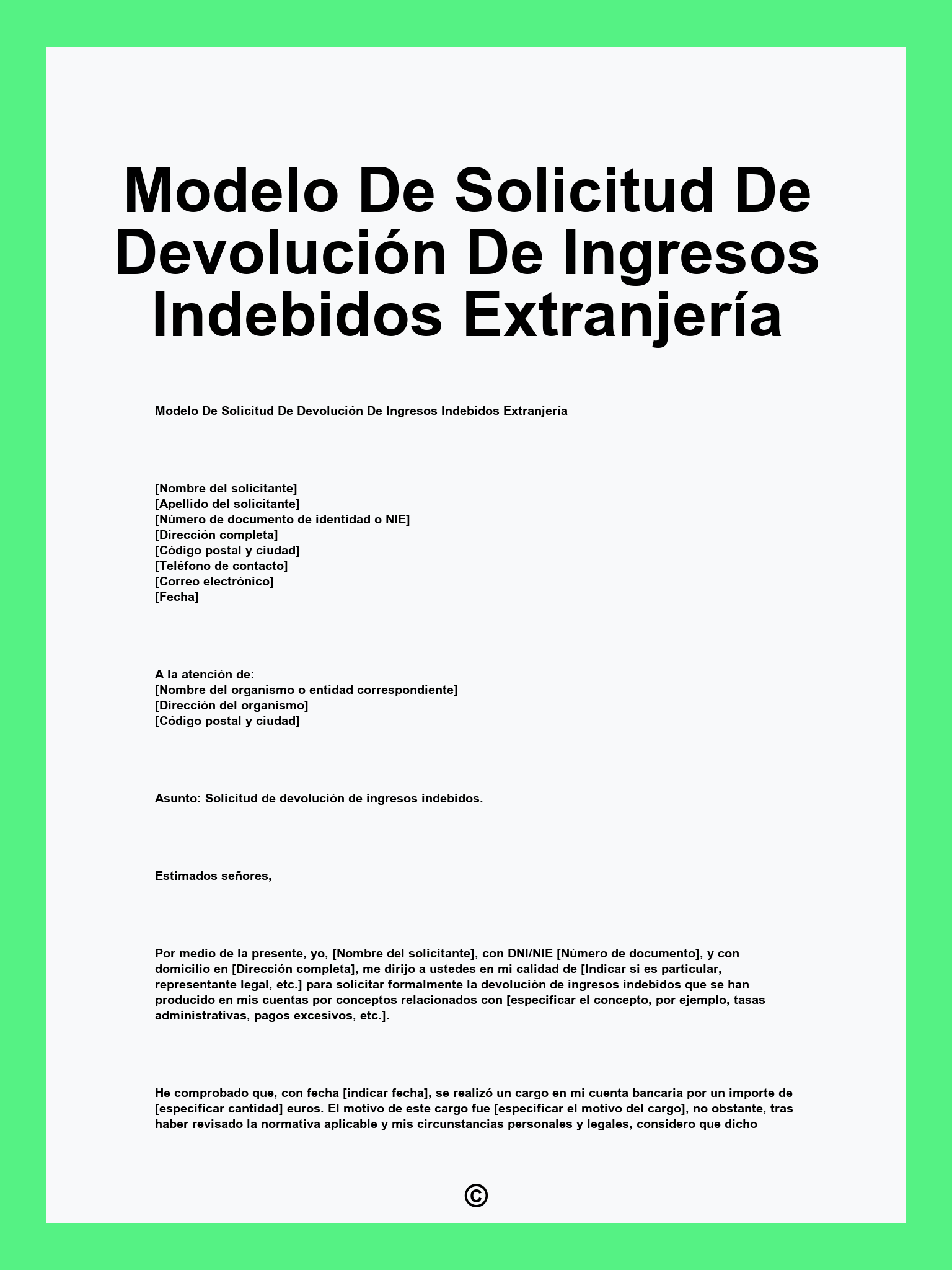 Modelo De Solicitud De Devolución De Ingresos Indebidos Extranjería