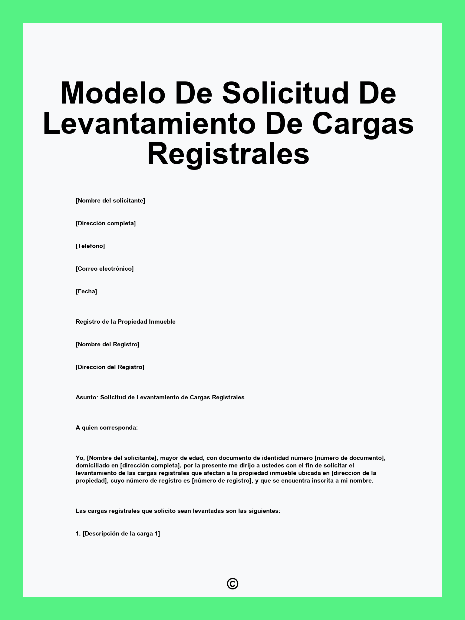Modelo De Solicitud De Levantamiento De Cargas Registrales