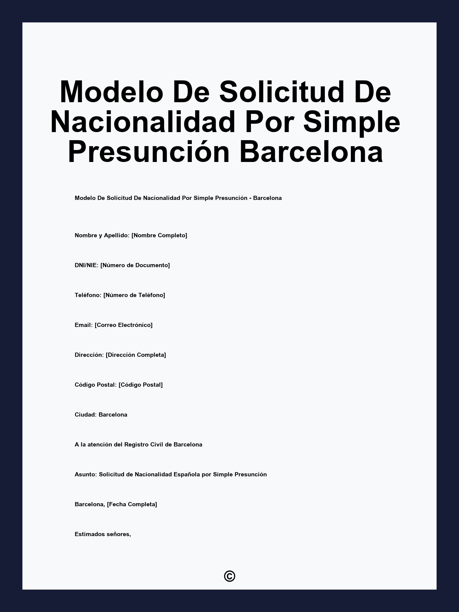 Modelo De Solicitud De Nacionalidad Por Simple Presunción Barcelona