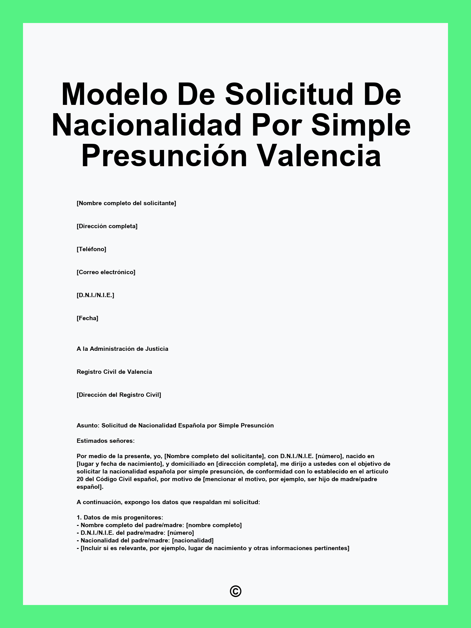Modelo De Solicitud De Nacionalidad Por Simple Presunción Valencia