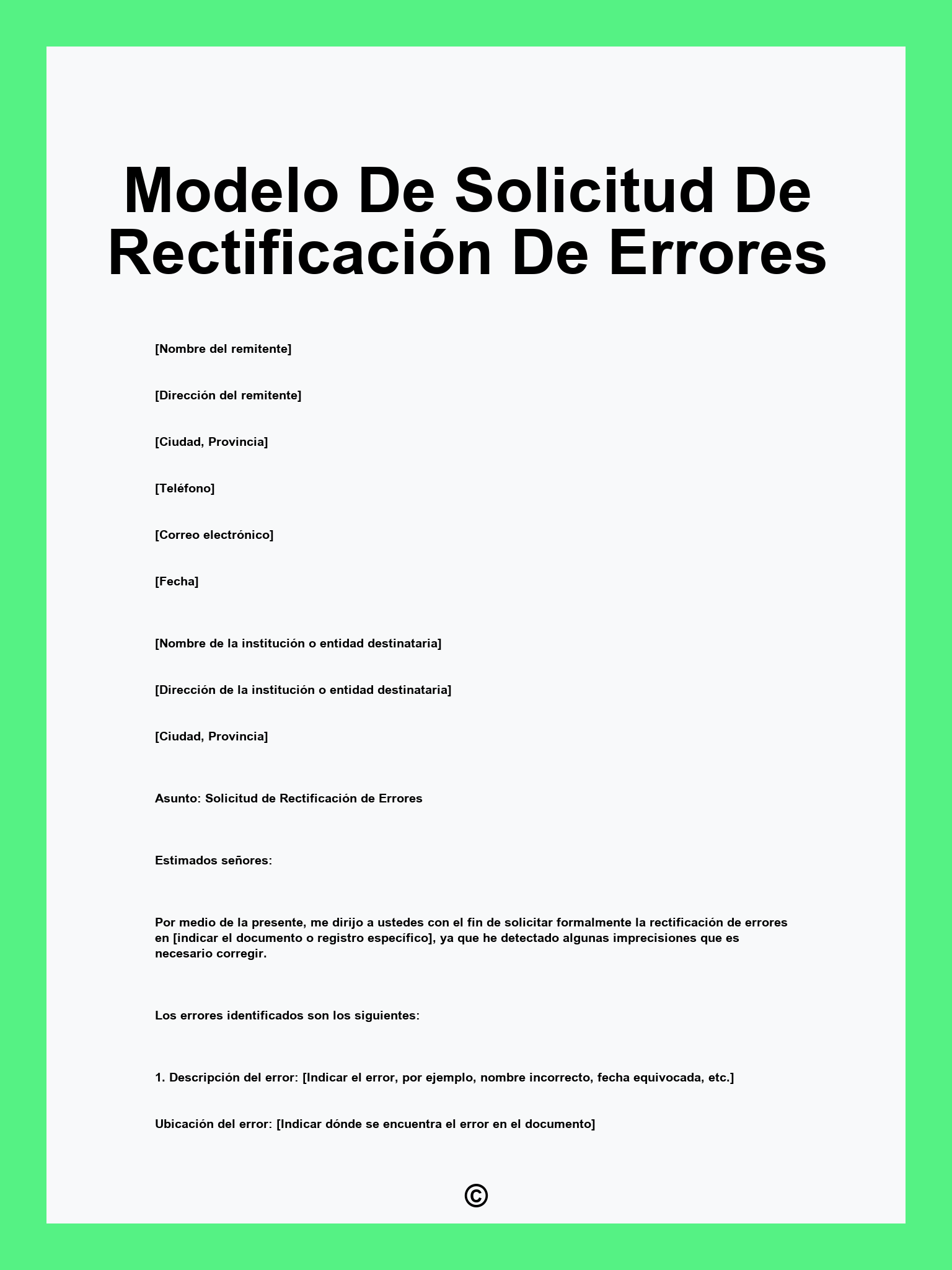 Modelo De Solicitud De Rectificación De Errores