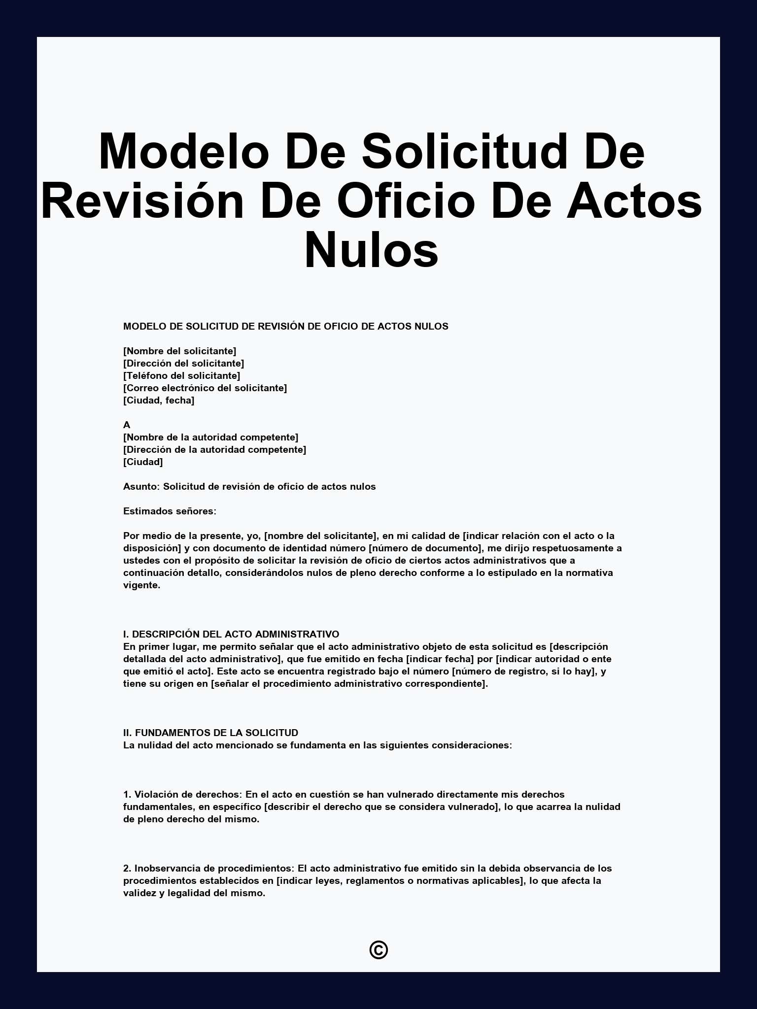 Modelo De Solicitud De Revisión De Oficio De Actos Nulos