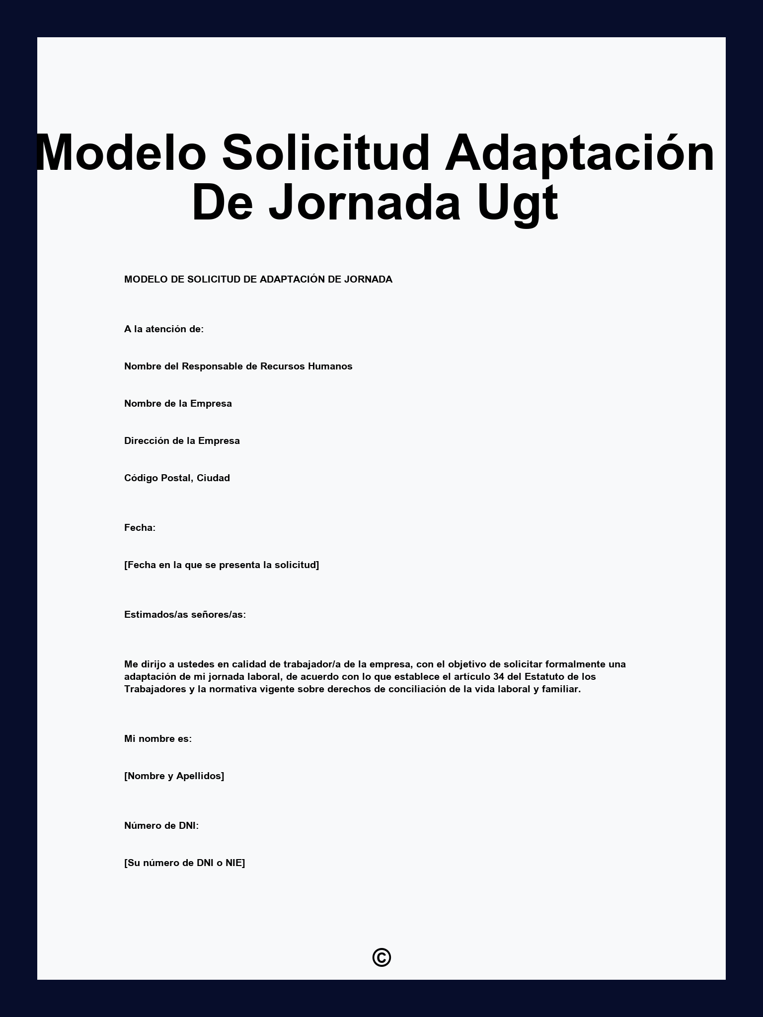 Modelo Solicitud Adaptación De Jornada Ugt