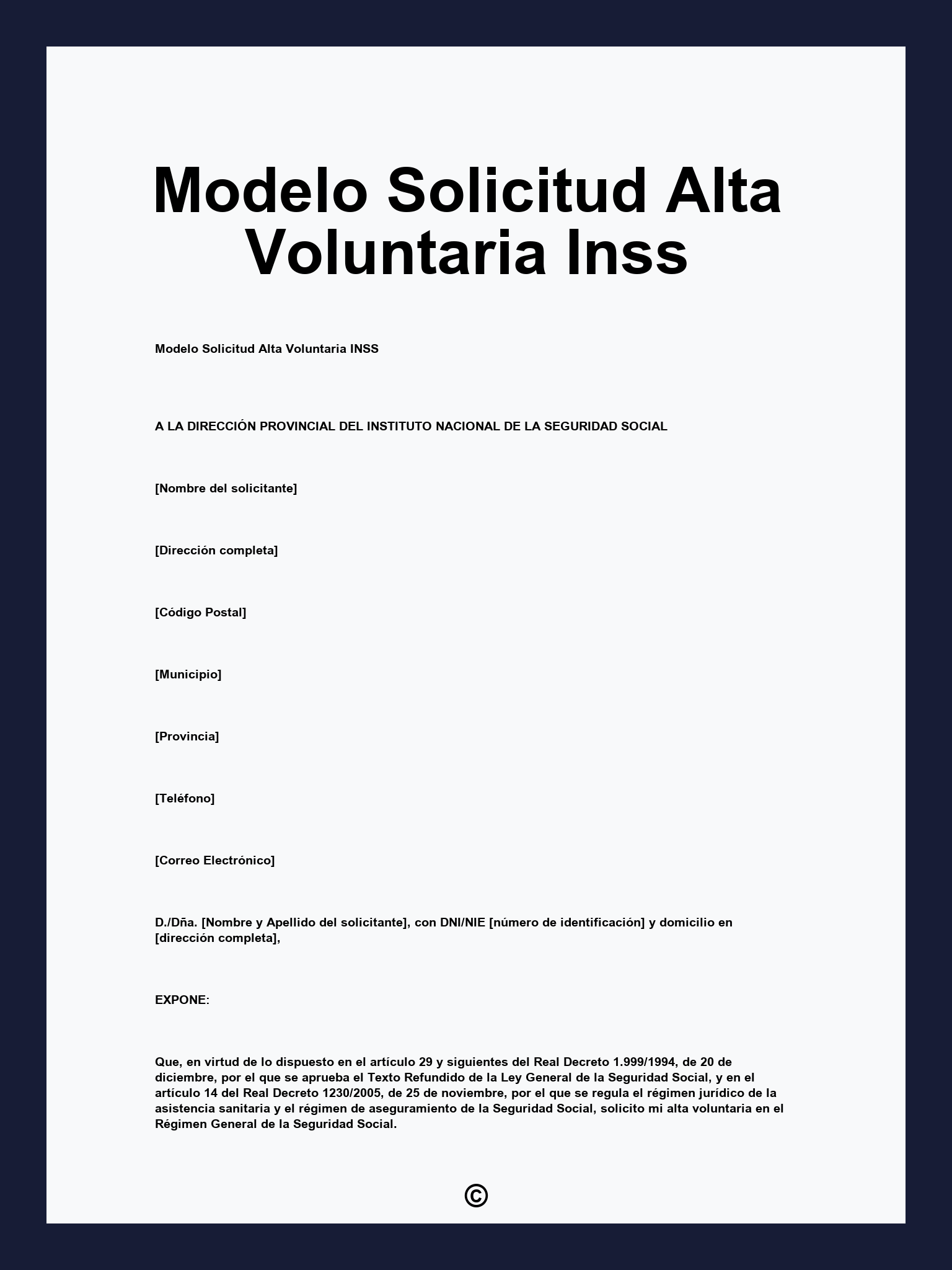 Modelo Solicitud Alta Voluntaria Inss