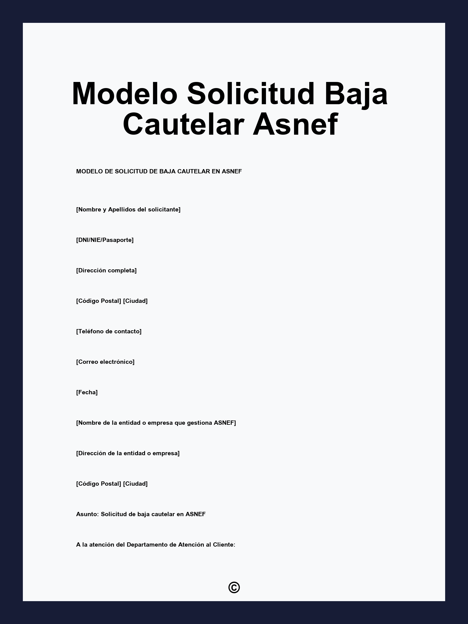 Modelo Solicitud Baja Cautelar Asnef