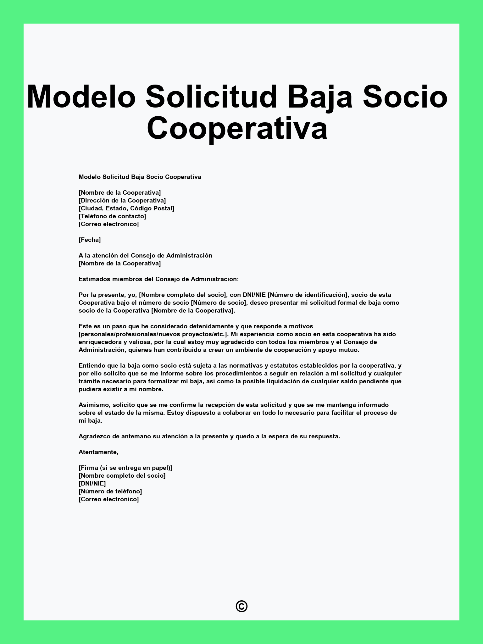 Modelo Solicitud Baja Socio Cooperativa