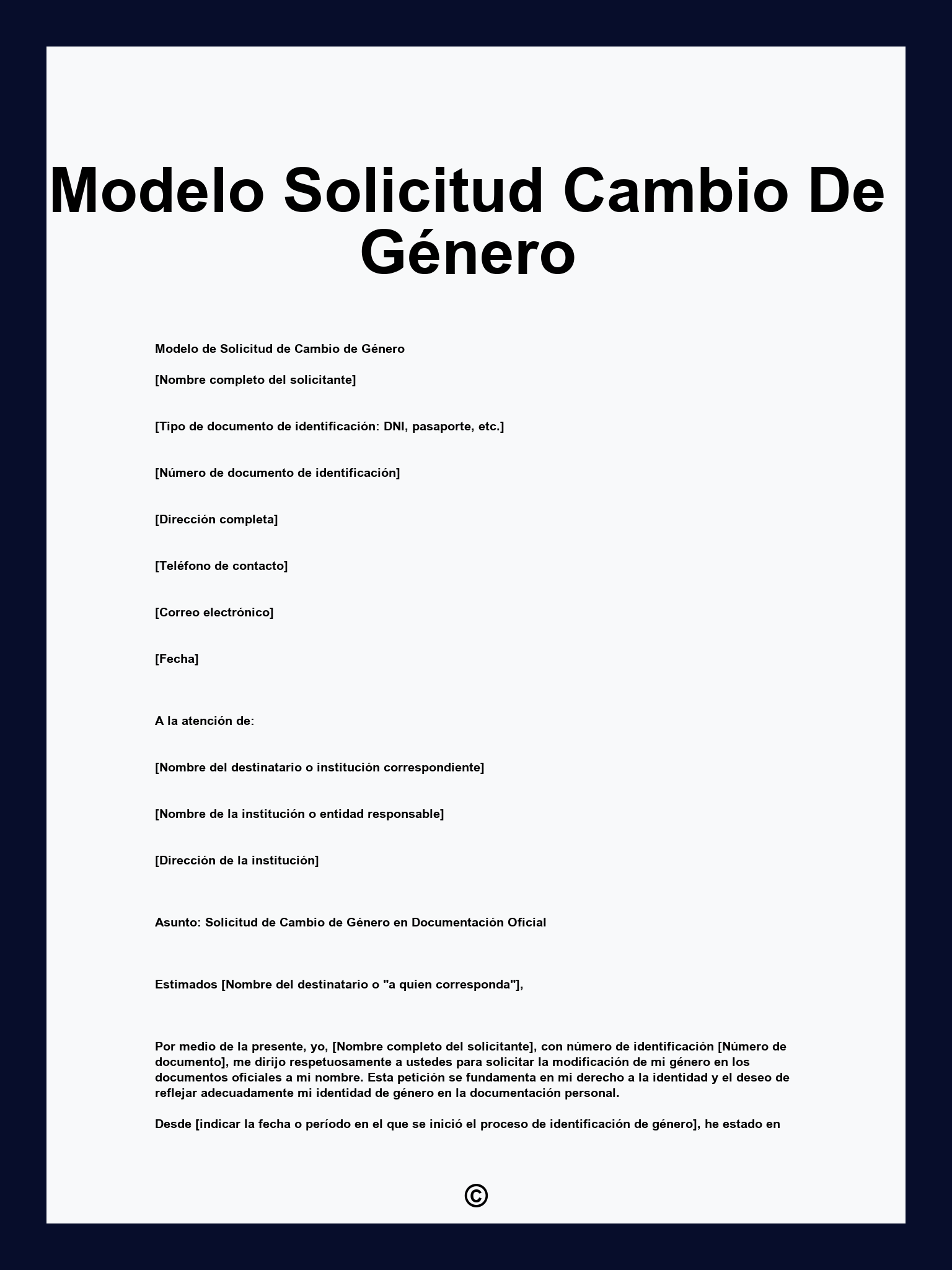Modelo Solicitud Cambio De Género
