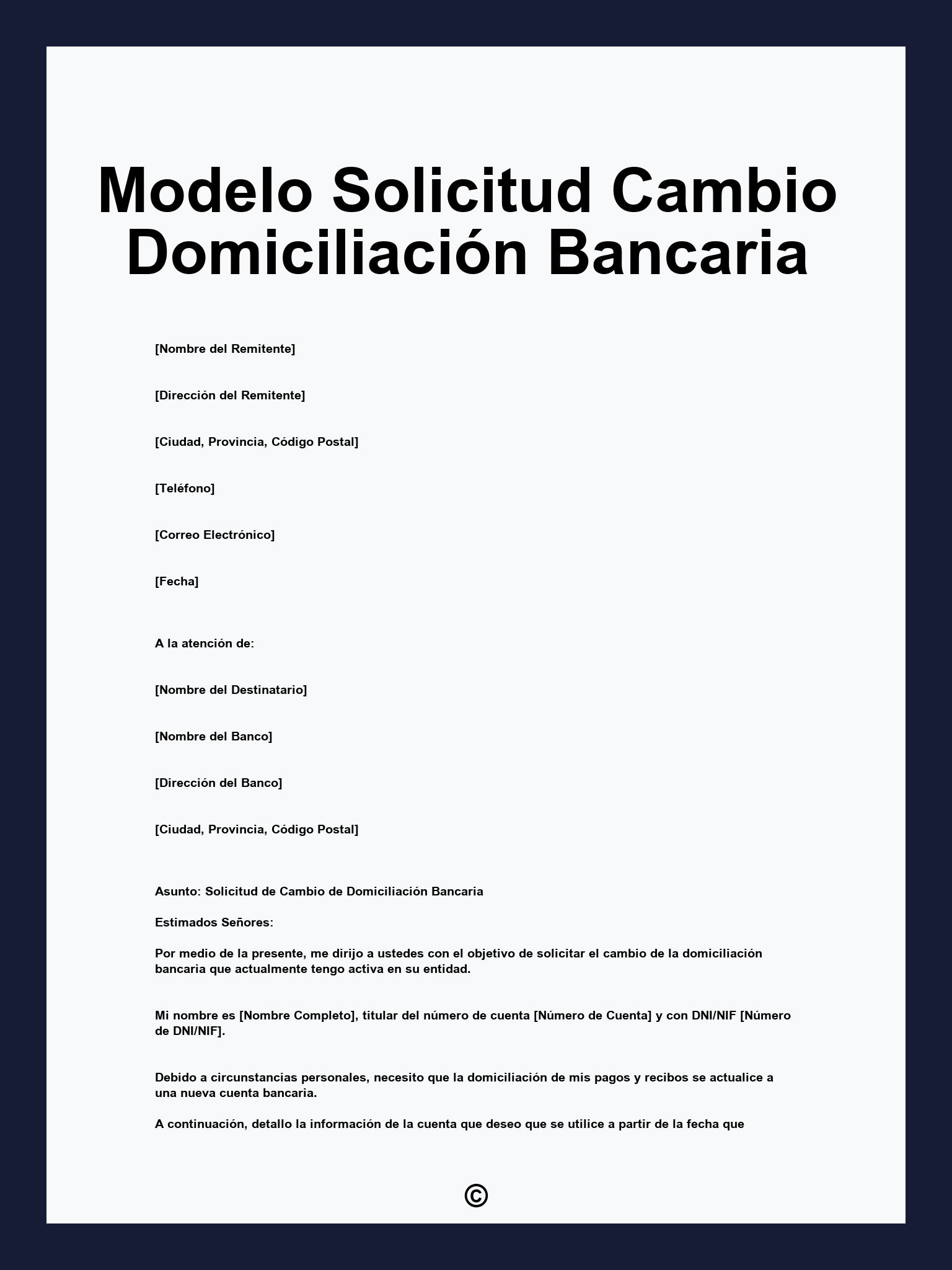 Modelo Solicitud Cambio Domiciliación Bancaria