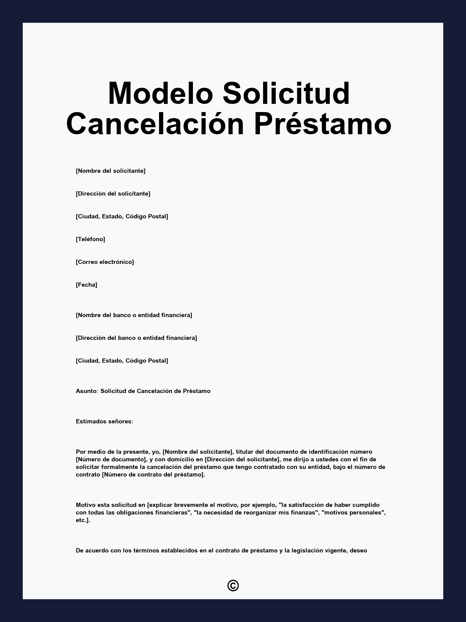 Modelo Solicitud Cancelación Préstamo