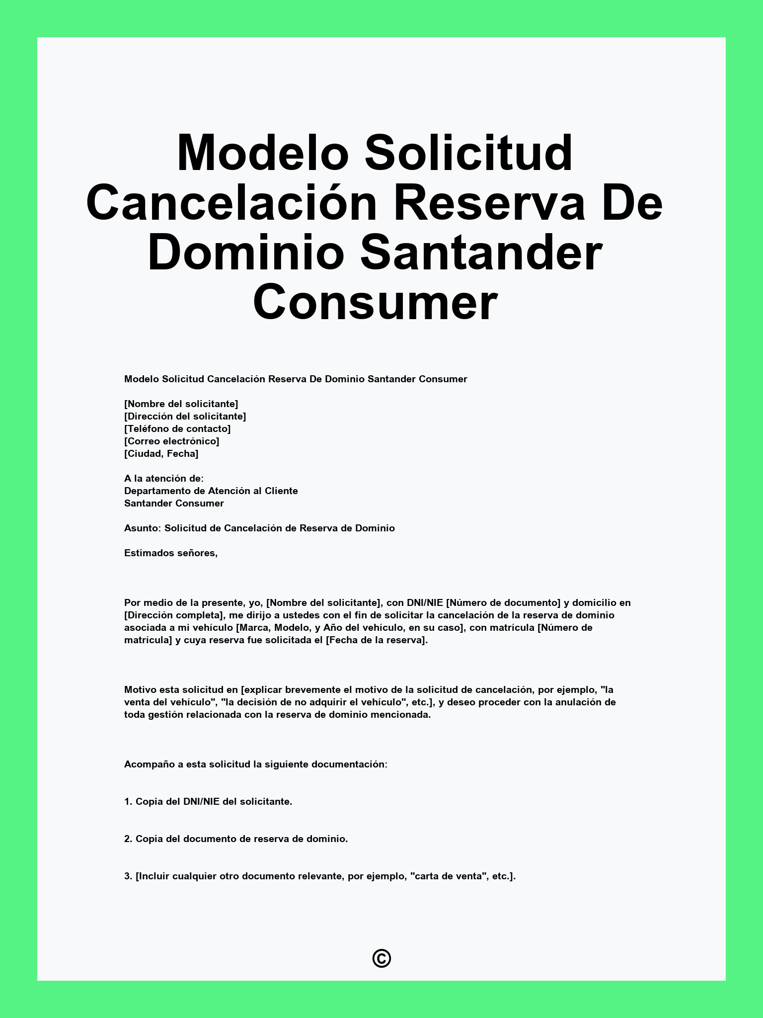 Modelo Solicitud Cancelación Reserva De Dominio Santander Consumer