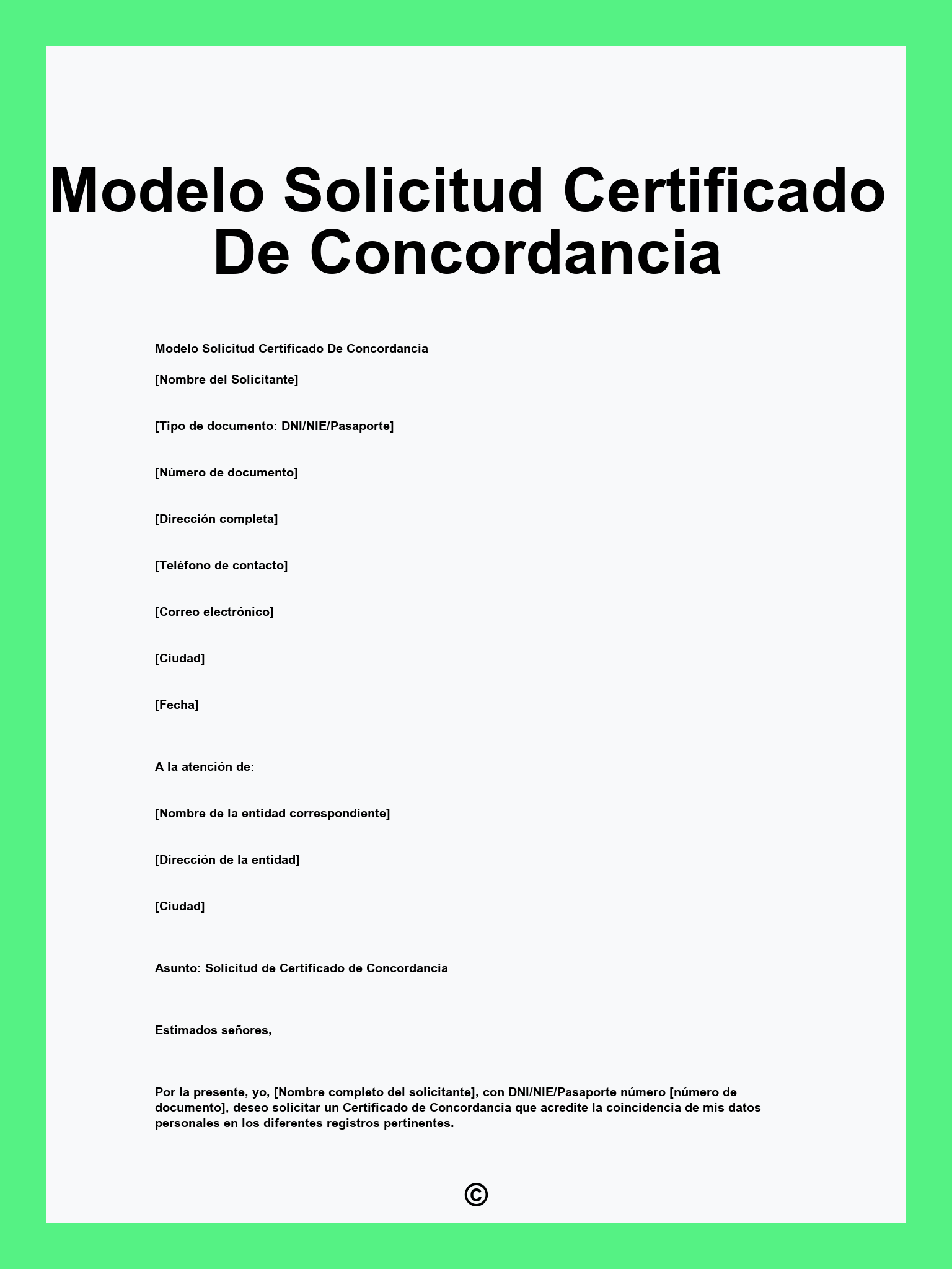 Modelo Solicitud Certificado De Concordancia