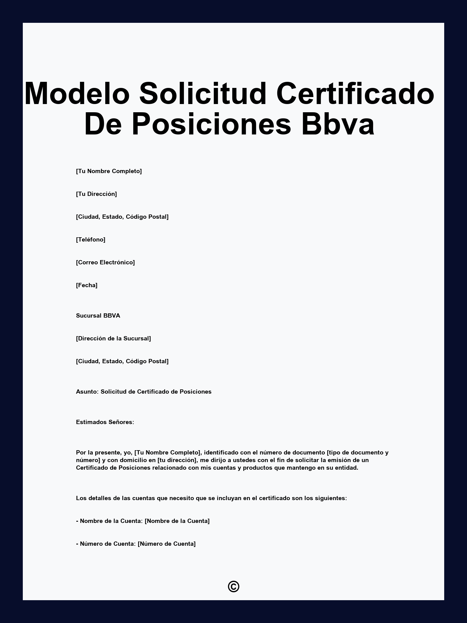 Modelo Solicitud Certificado De Posiciones Bbva