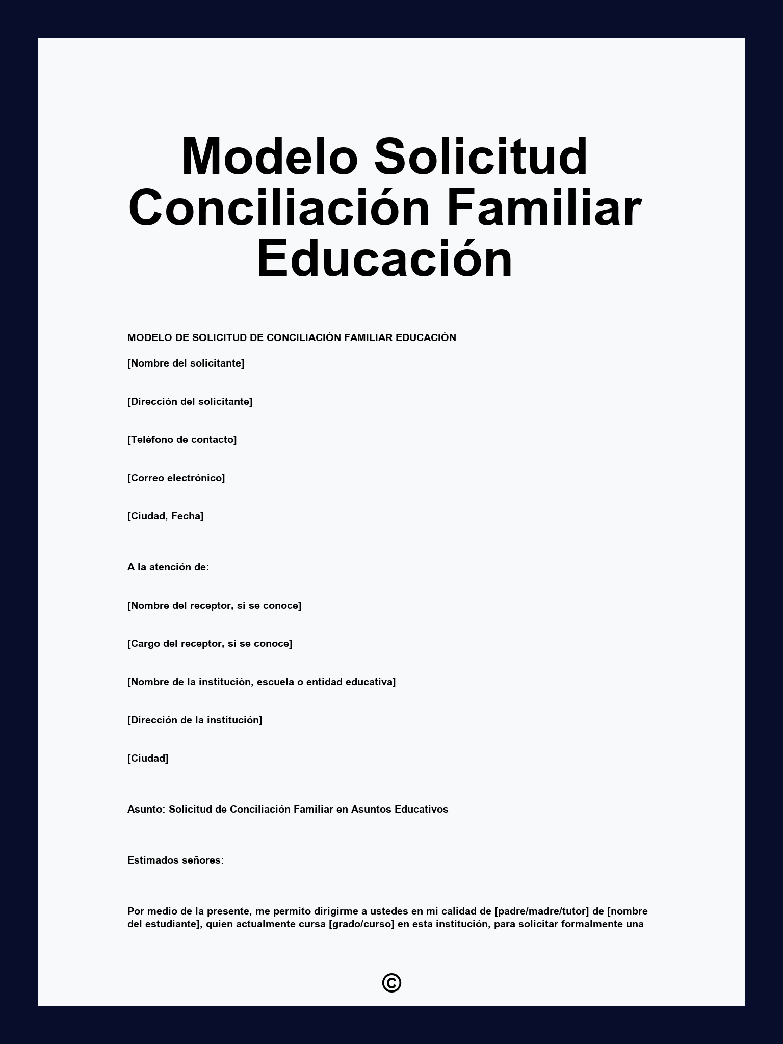 Modelo Solicitud Conciliación Familiar Educación