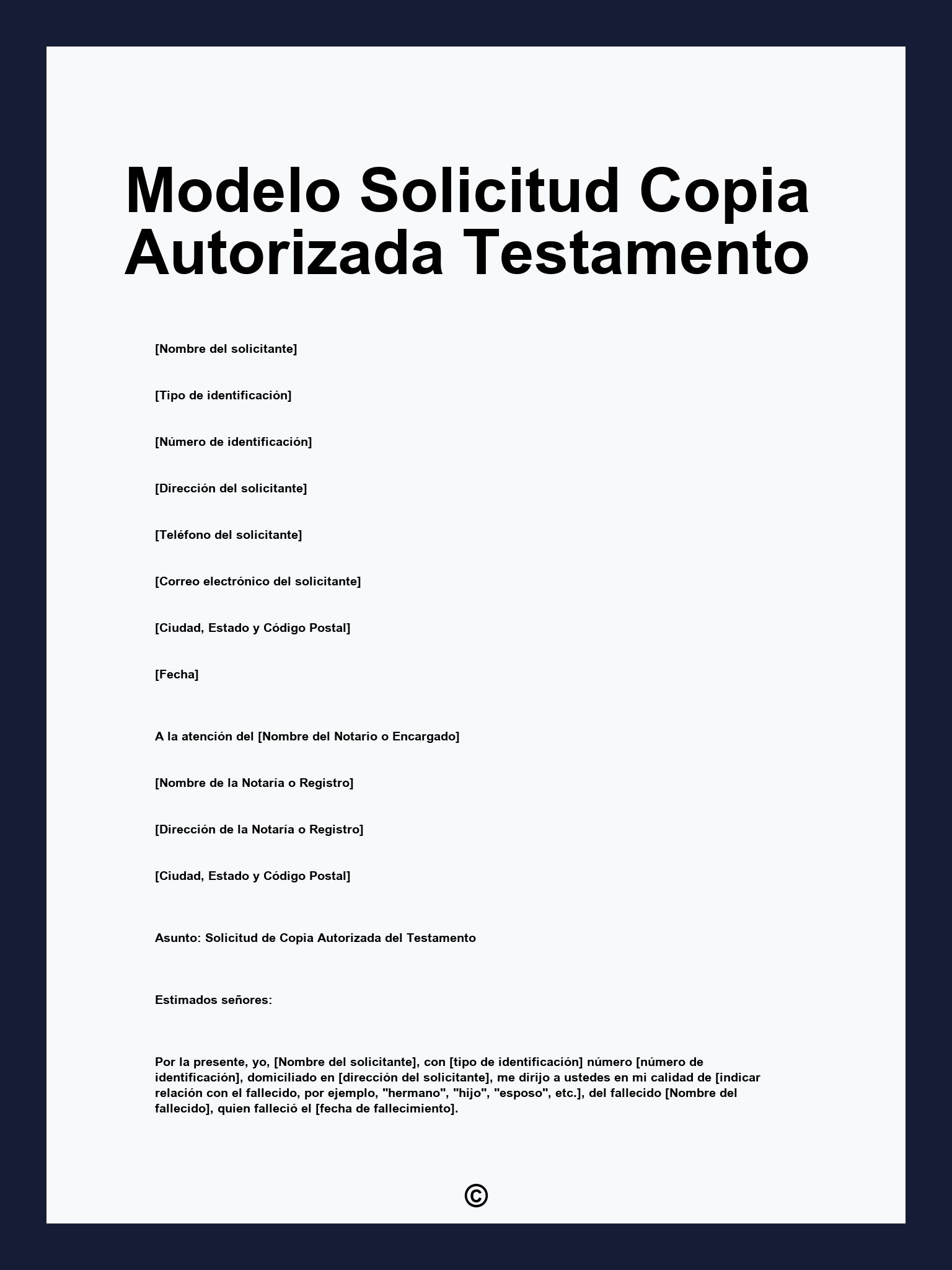 Modelo Solicitud Copia Autorizada Testamento