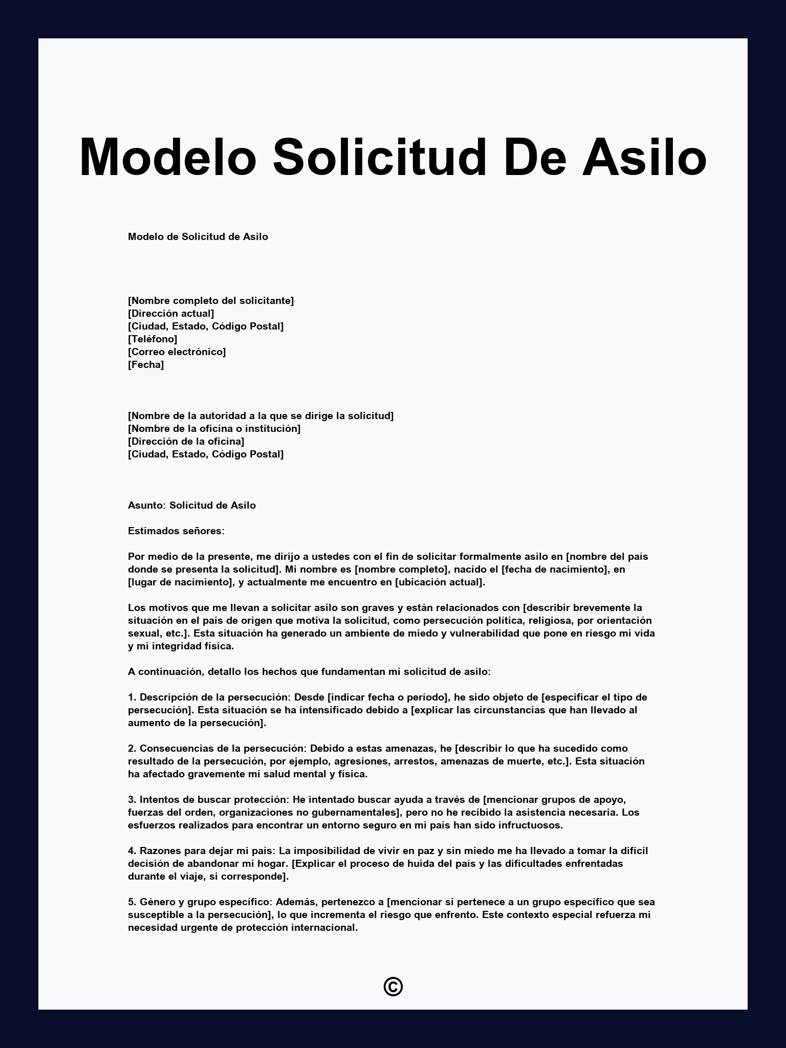 Modelo Solicitud De Asilo