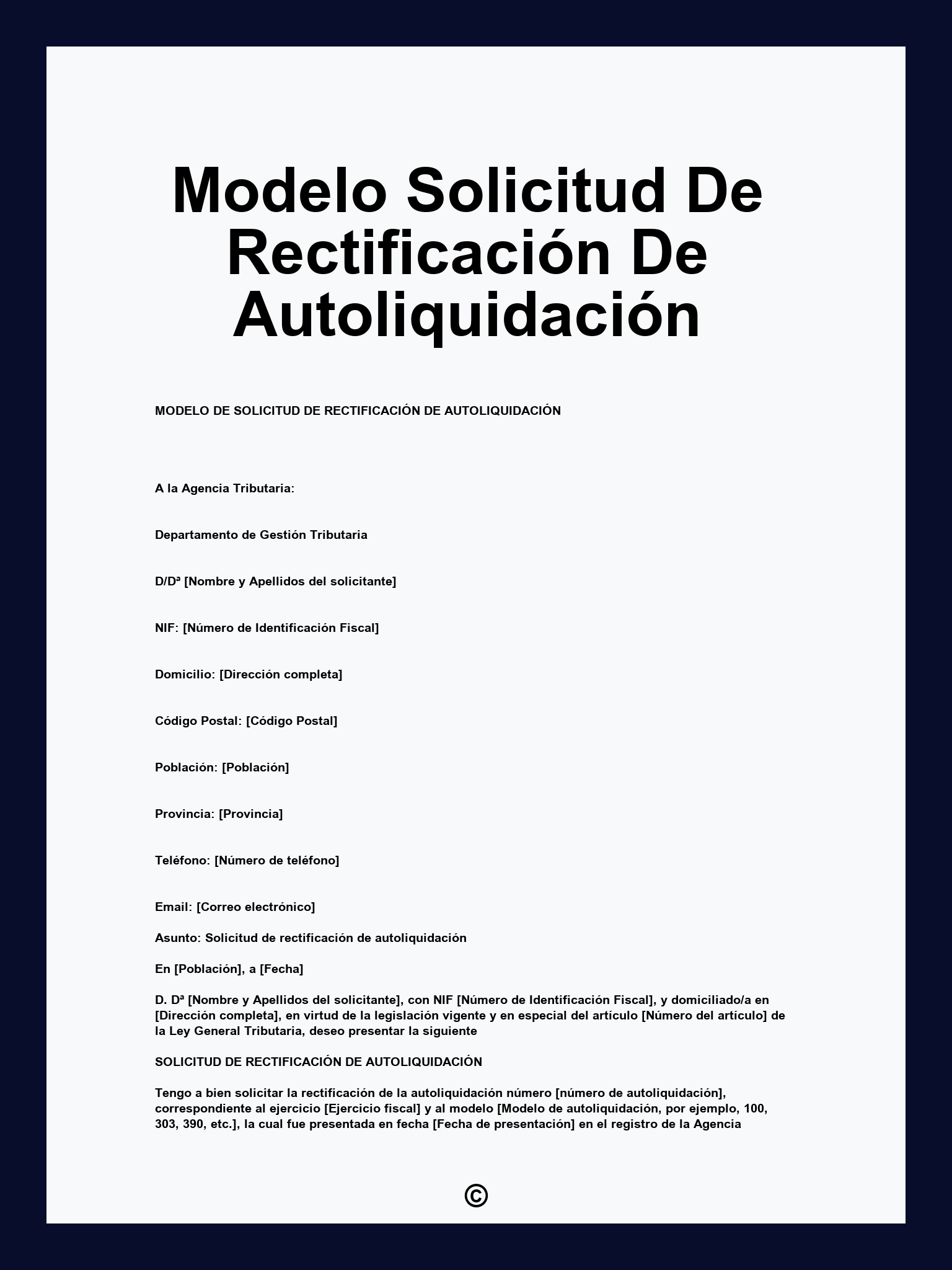 Modelo Solicitud De Rectificación De Autoliquidación