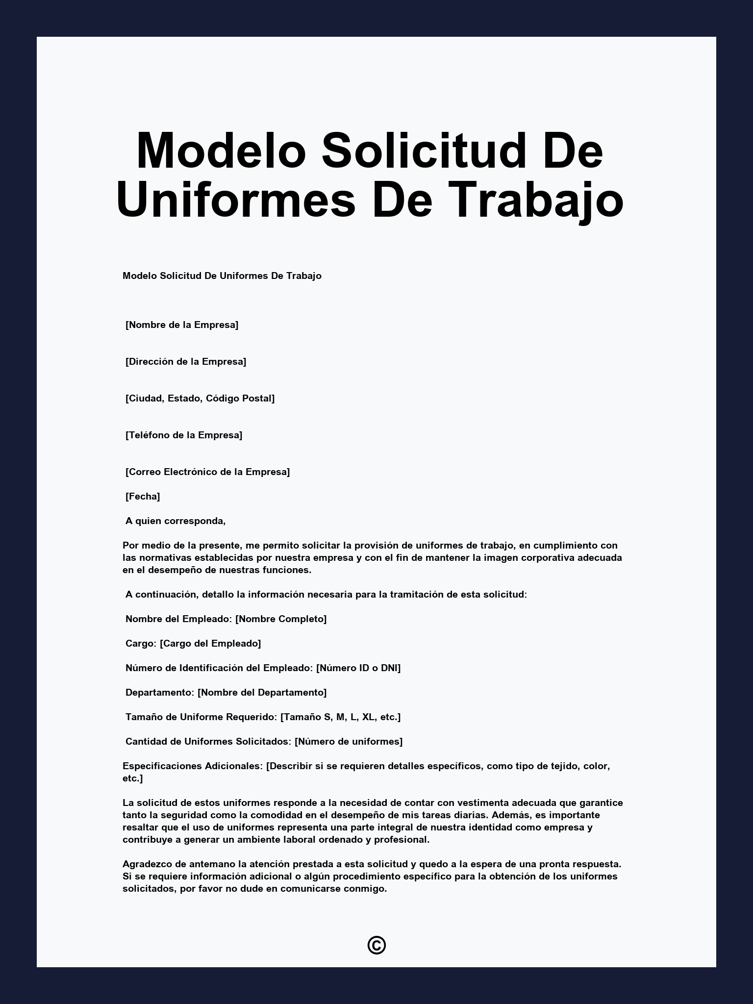 Modelo Solicitud De Uniformes De Trabajo