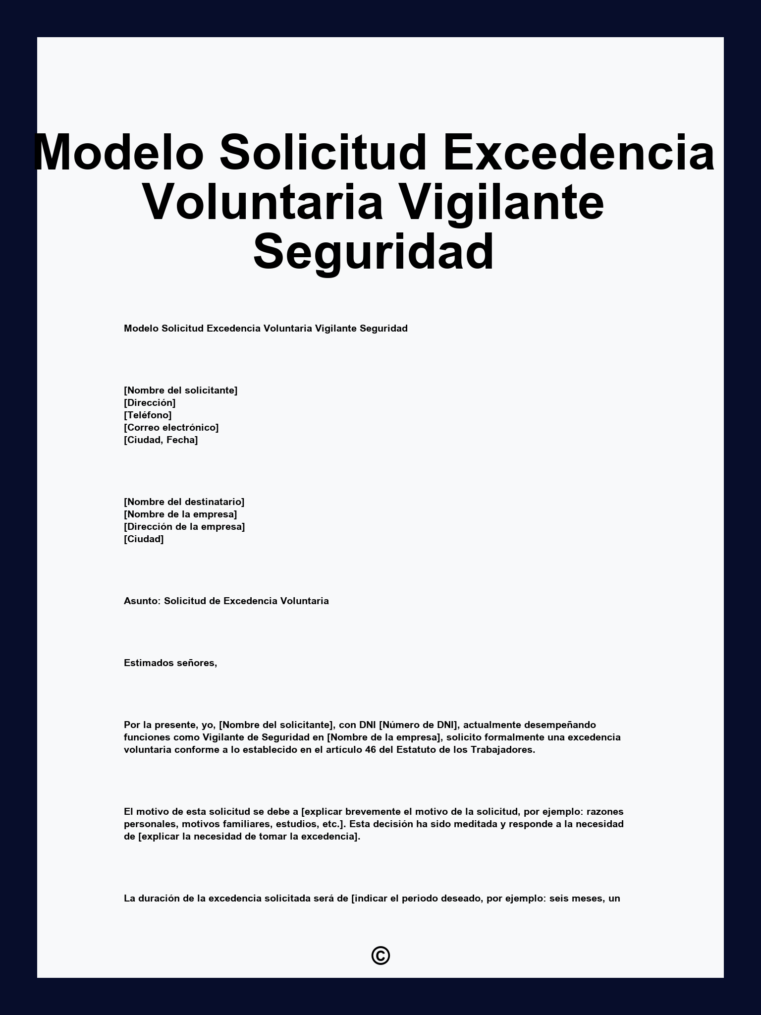 Modelo Solicitud Excedencia Voluntaria Vigilante Seguridad