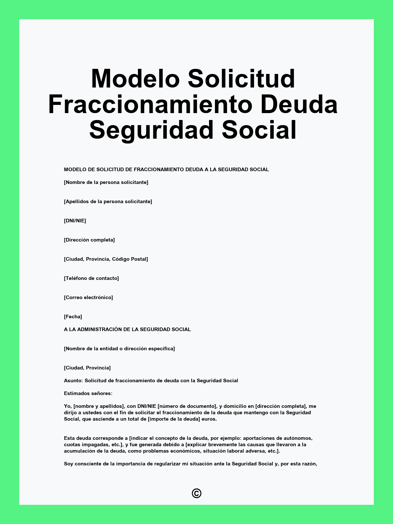 Modelo Solicitud Fraccionamiento Deuda Seguridad Social