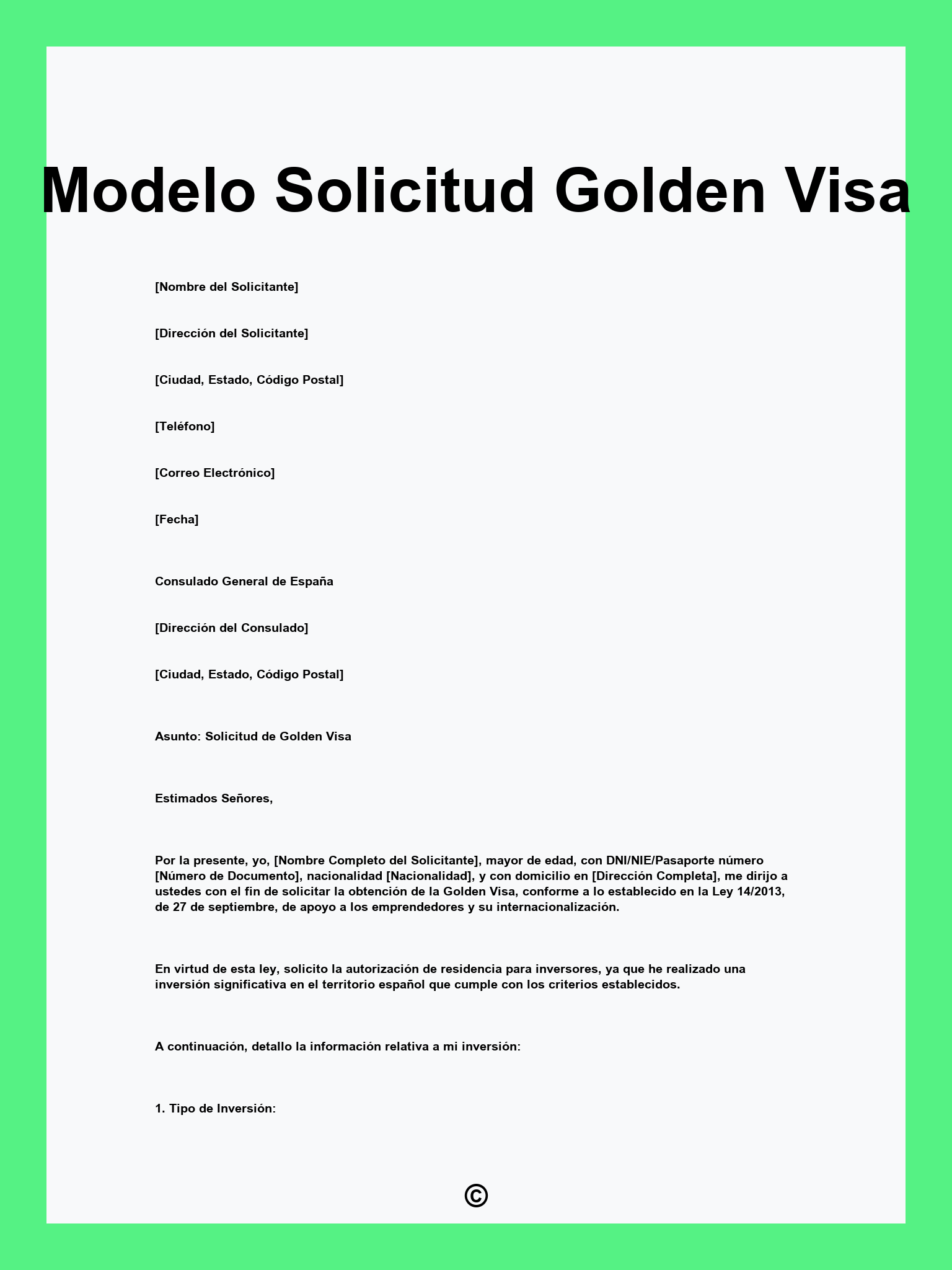 Modelo Solicitud Golden Visa