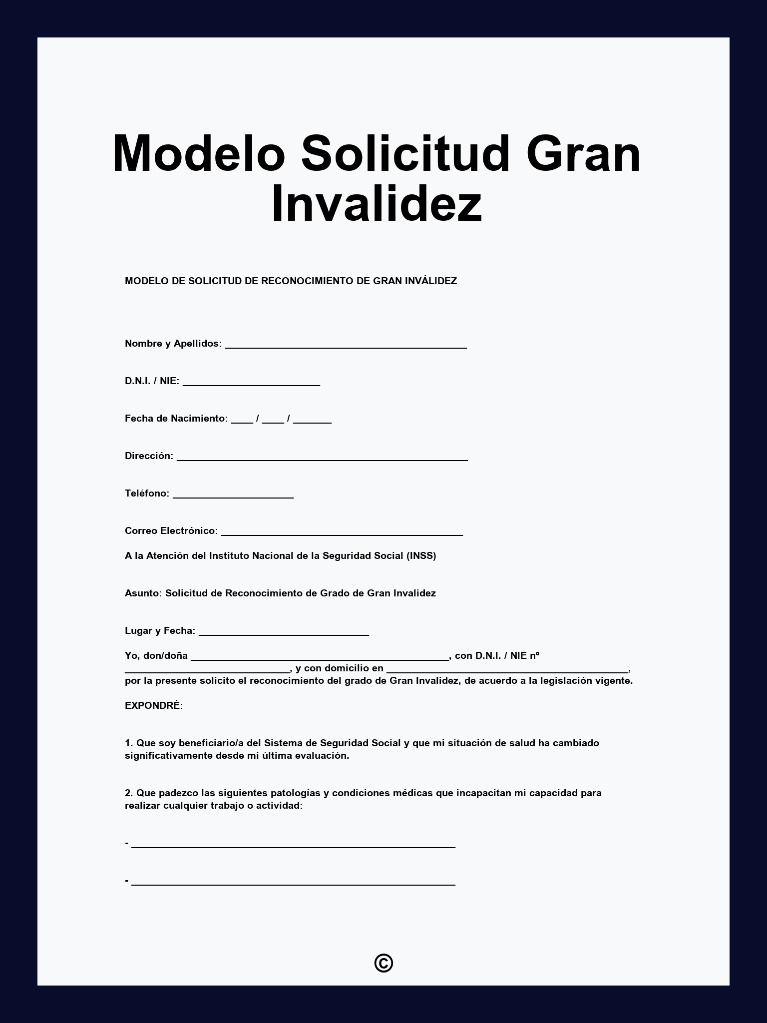 Modelo Solicitud Gran Invalidez