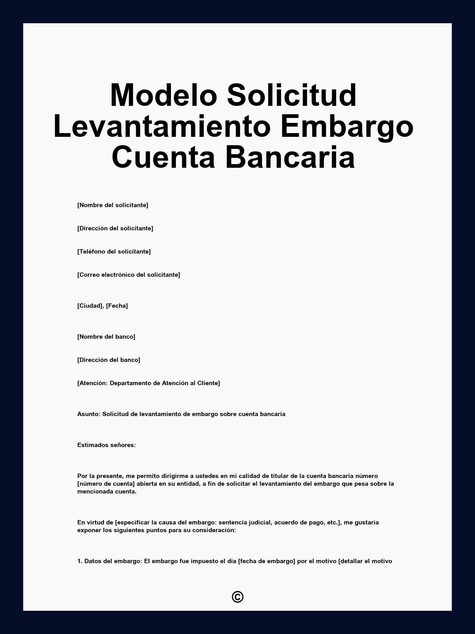 Modelo Solicitud Levantamiento Embargo Cuenta Bancaria