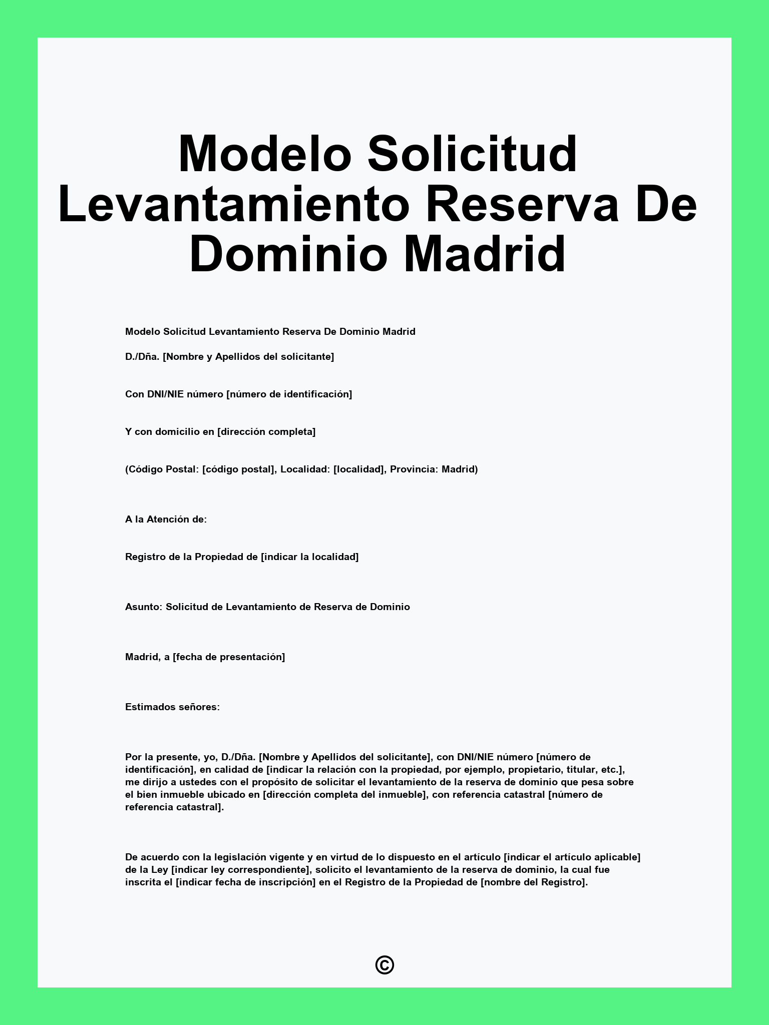 Modelo Solicitud Levantamiento Reserva De Dominio Madrid