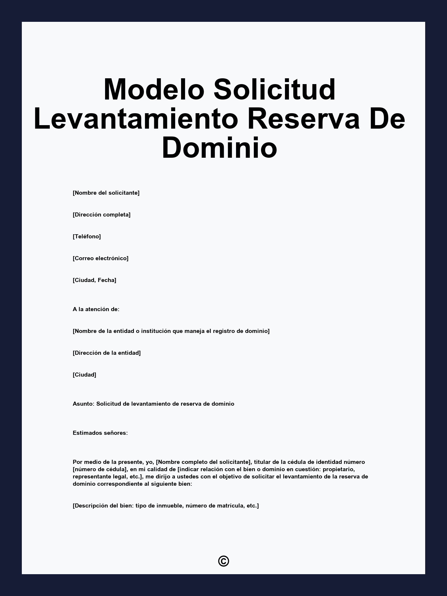 Modelo Solicitud Levantamiento Reserva De Dominio