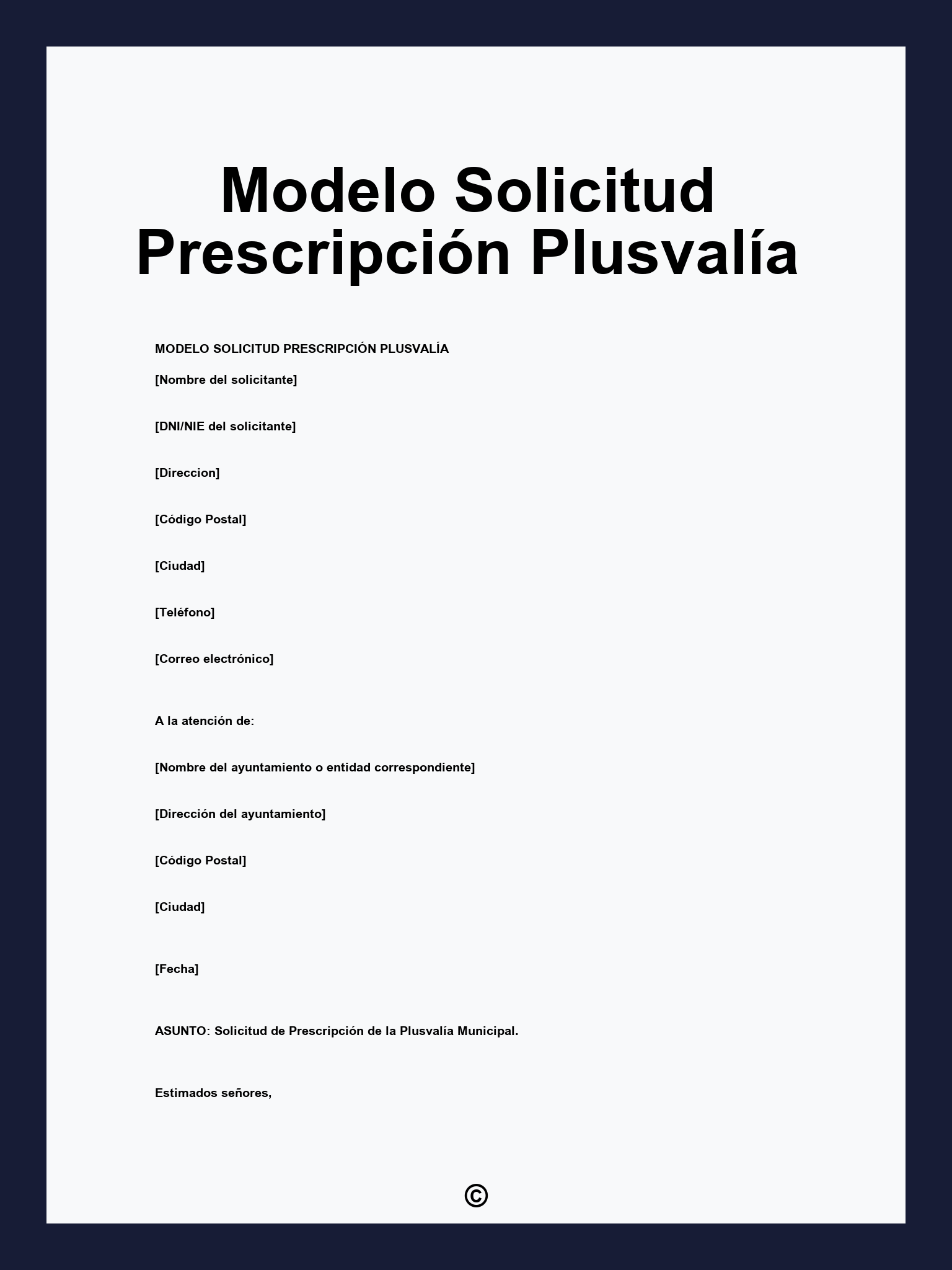 Modelo Solicitud Prescripción Plusvalía