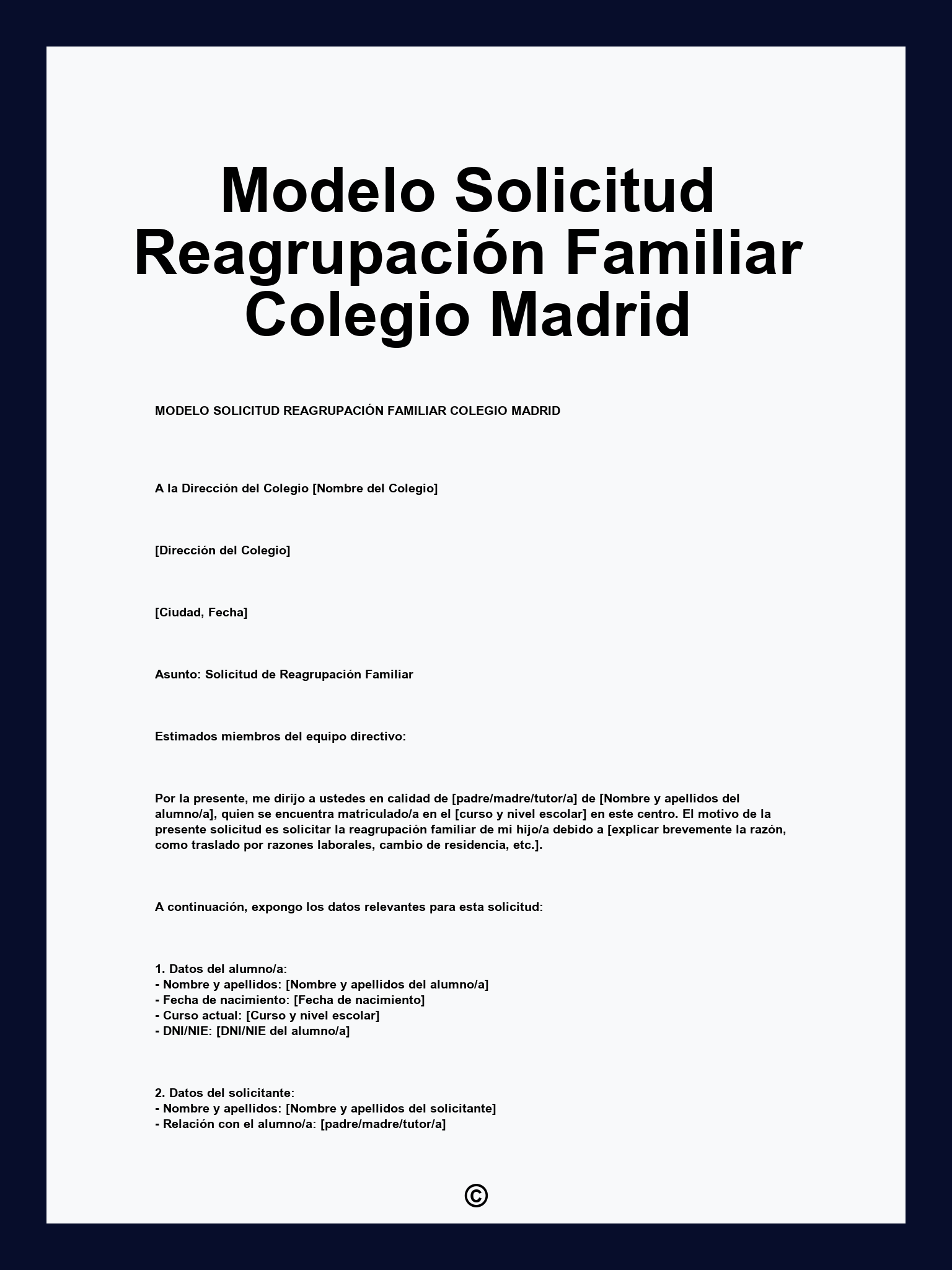 Modelo Solicitud Reagrupación Familiar Colegio Madrid