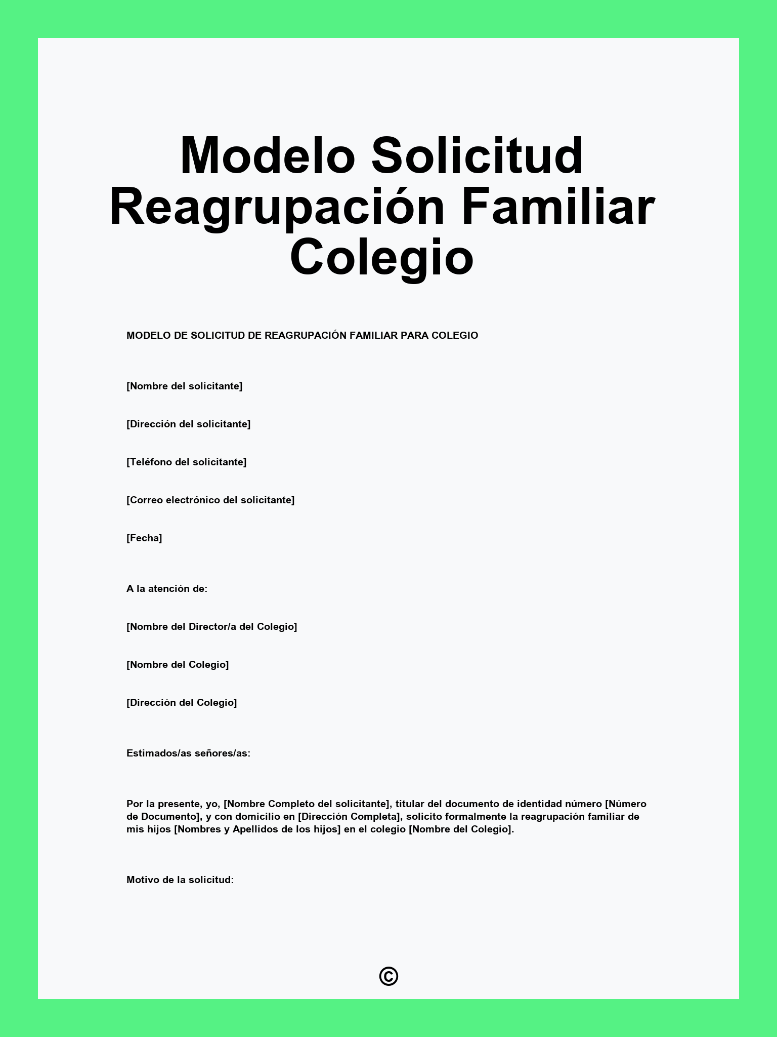 Modelo Solicitud Reagrupación Familiar Colegio