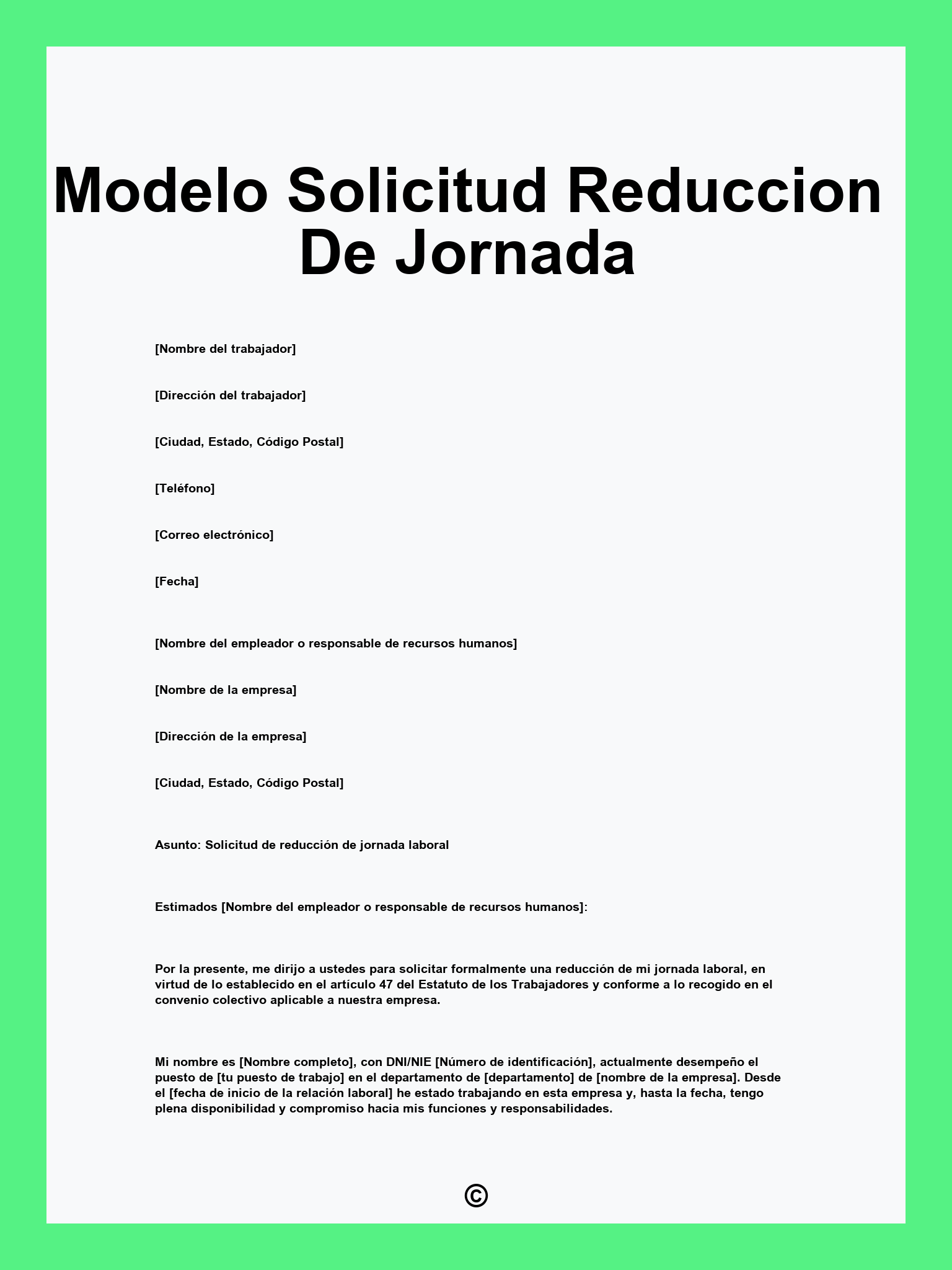 Modelo Solicitud Reduccion De Jornada
