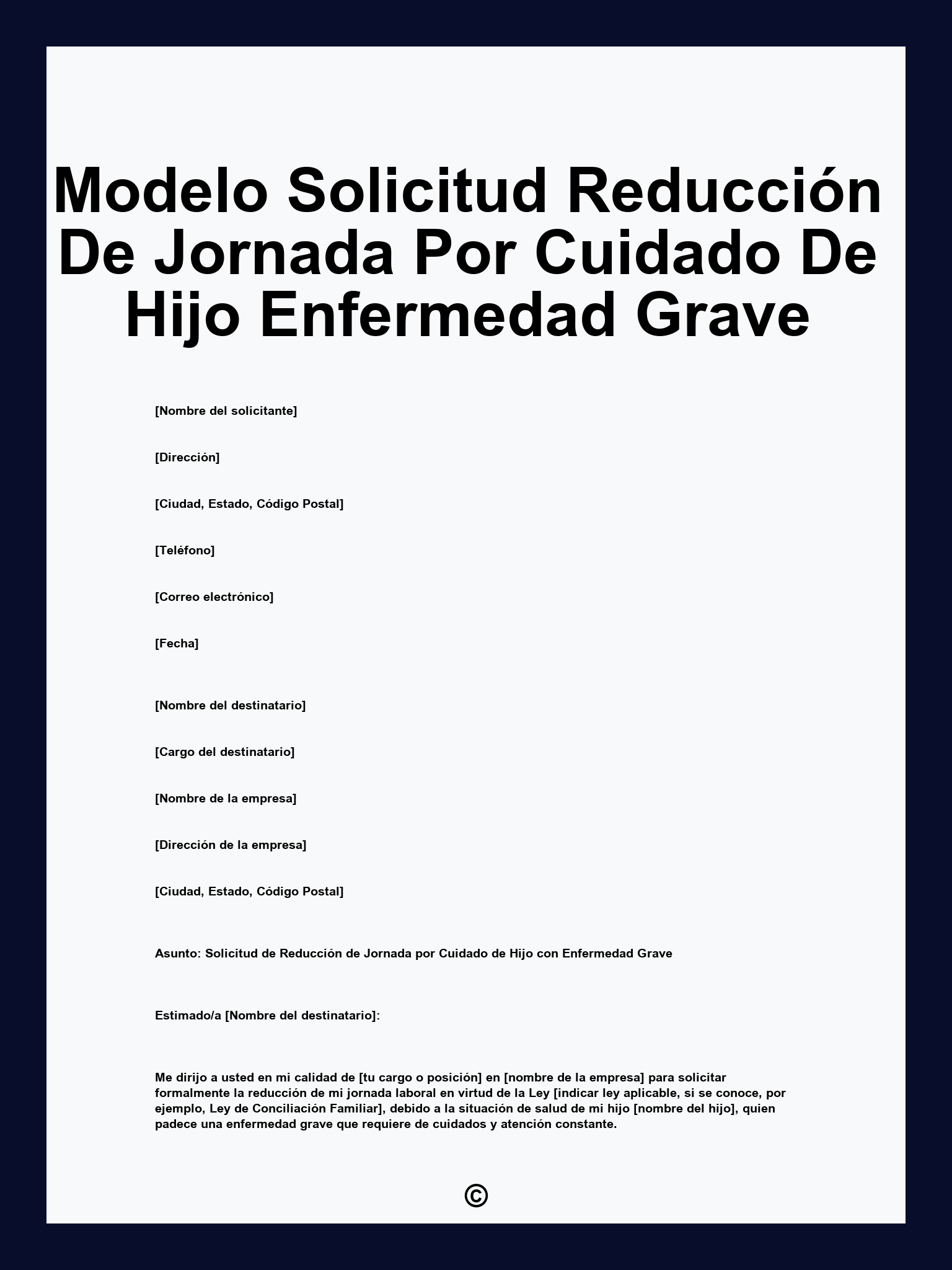 Modelo Solicitud Reducción De Jornada Por Cuidado De Hijo Enfermedad Grave