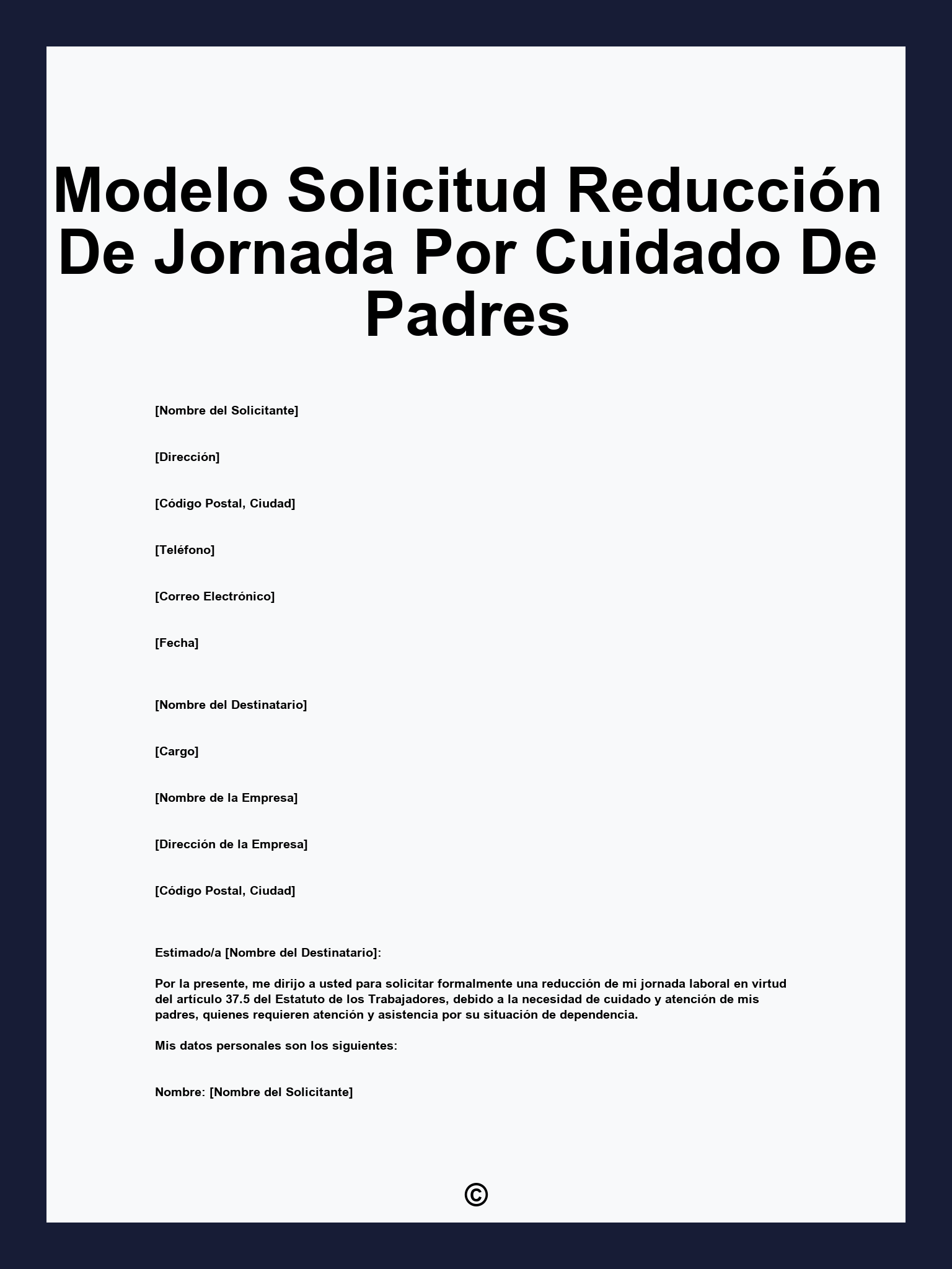 Modelo Solicitud Reducción De Jornada Por Cuidado De Padres