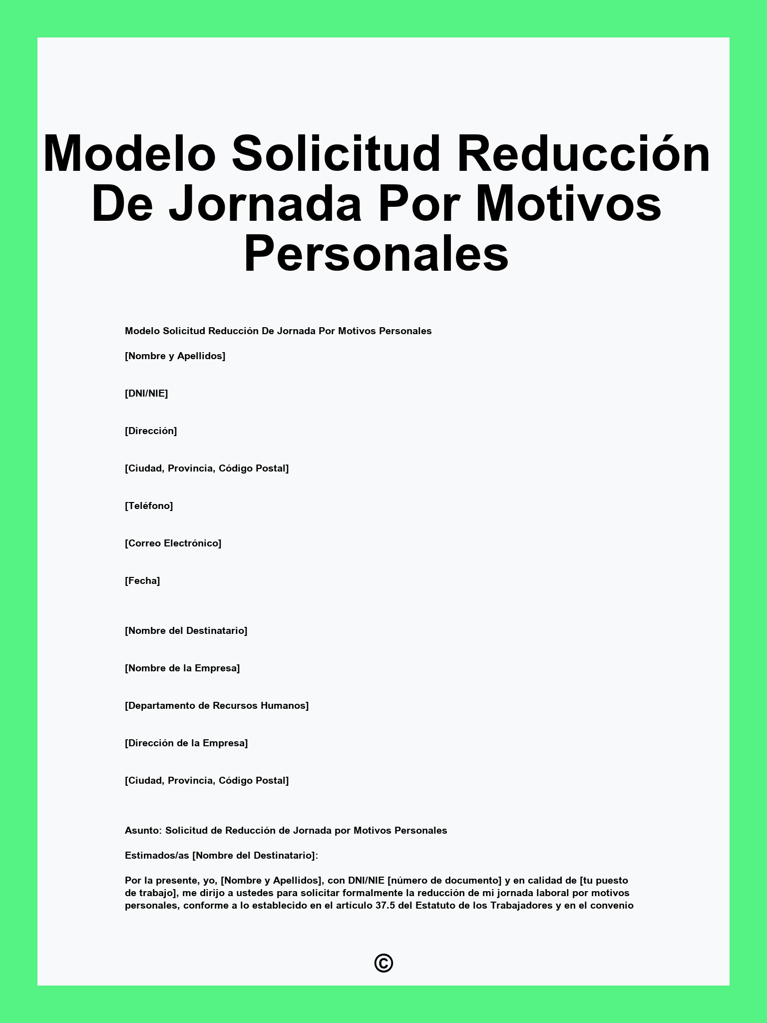 Modelo Solicitud Reducción De Jornada Por Motivos Personales