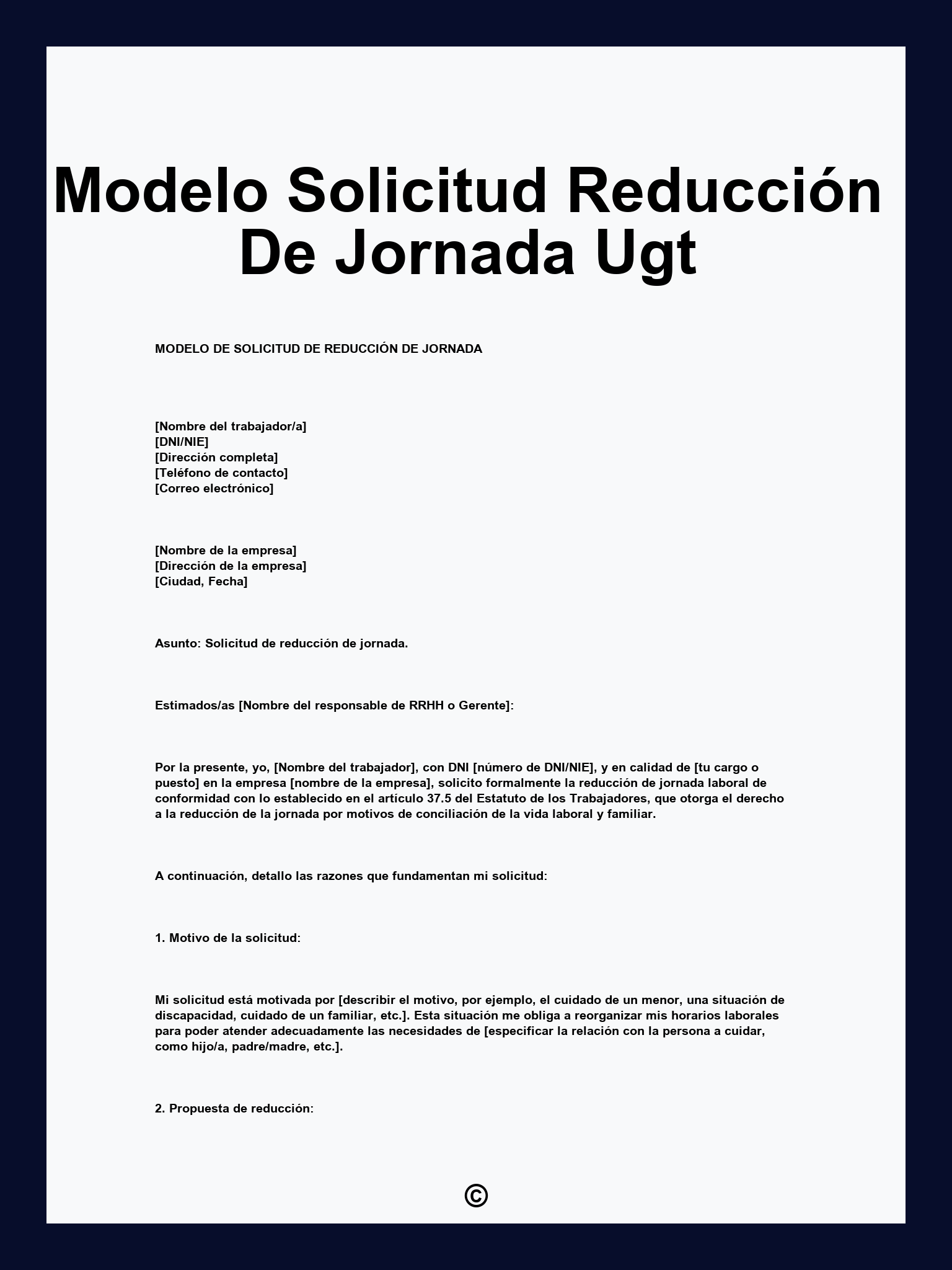 Modelo Solicitud Reducción De Jornada Ugt