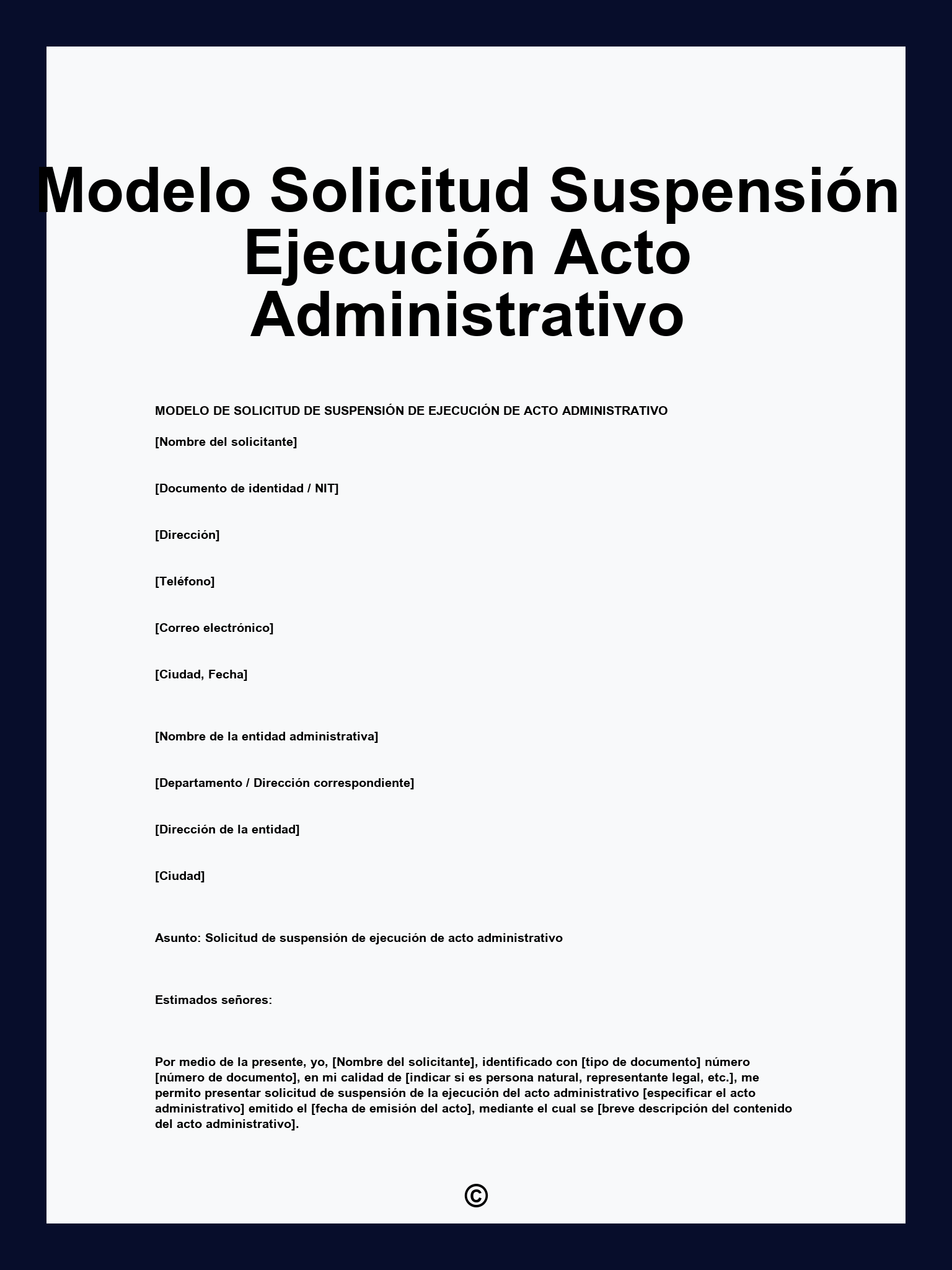 Modelo Solicitud Suspensión Ejecución Acto Administrativo
