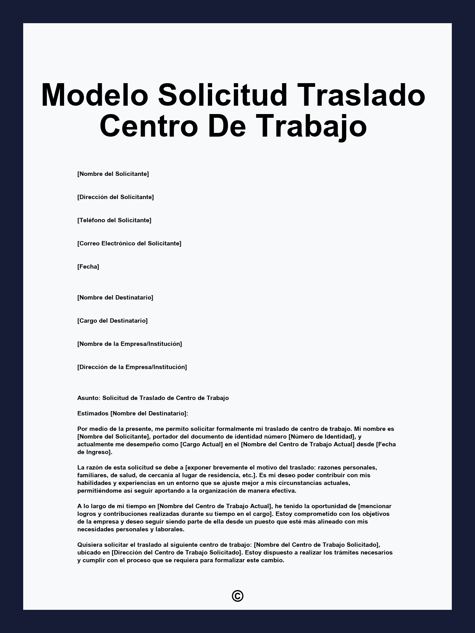 Modelo Solicitud Traslado Centro De Trabajo