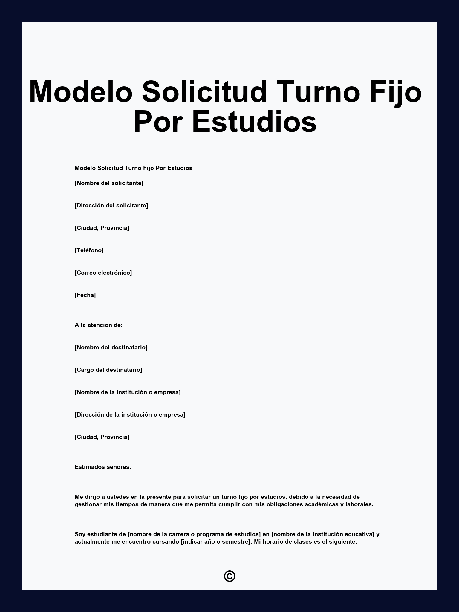 Modelo Solicitud Turno Fijo Por Estudios
